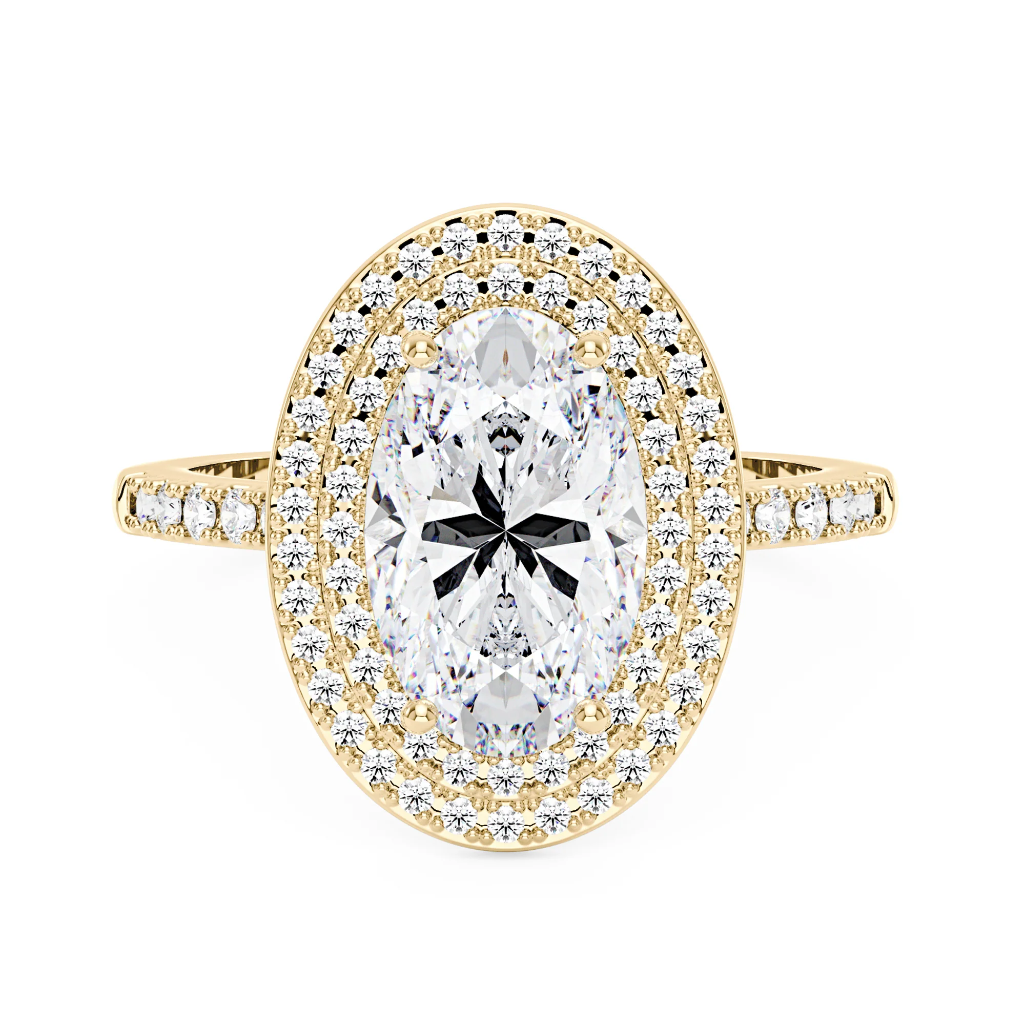4 Carat Art Deco Oval Cut Moissanite Double Halo Ring in 14K Gold - Image 4