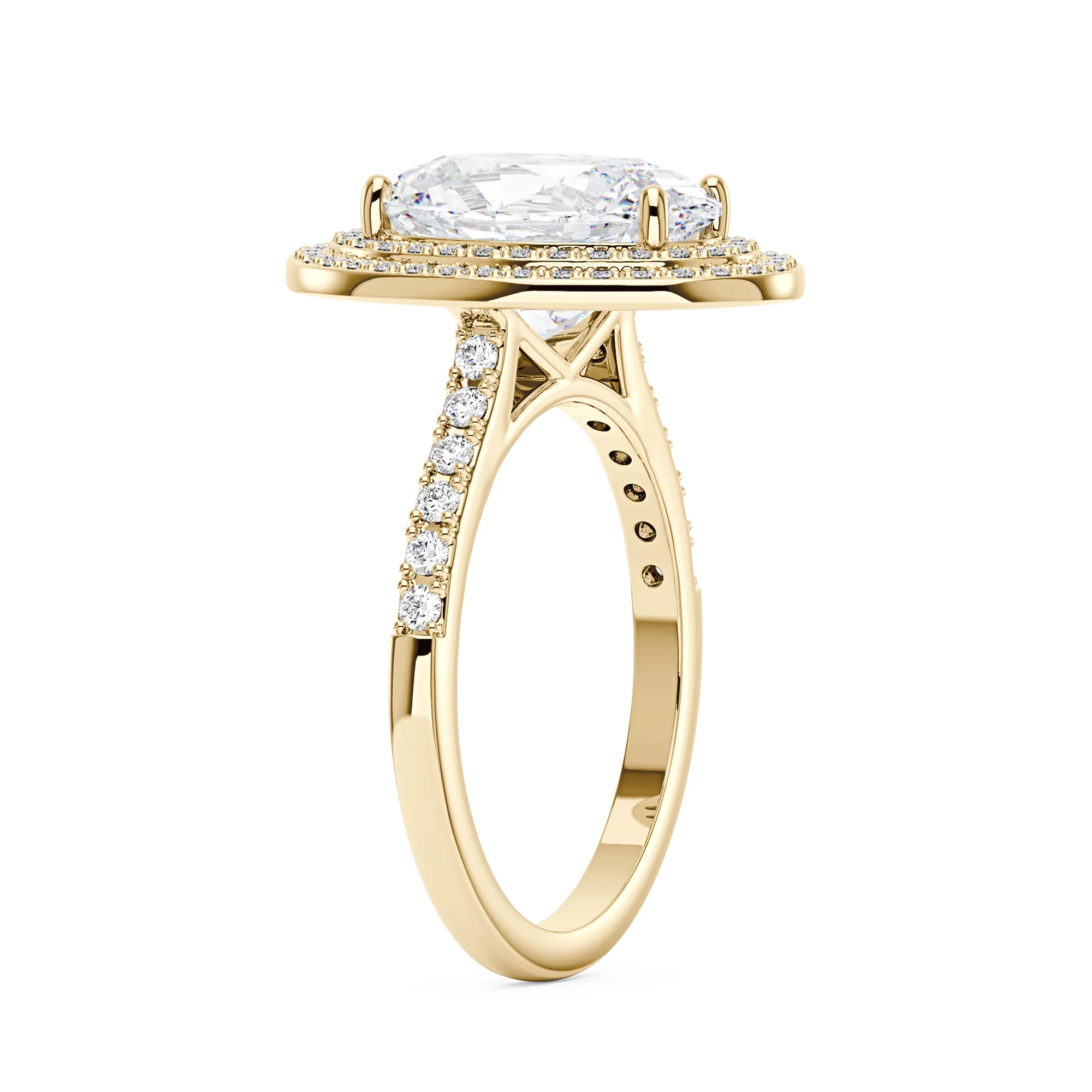 4 Carat Art Deco Oval Cut Moissanite Double Halo Ring in 14K Gold - Image 5