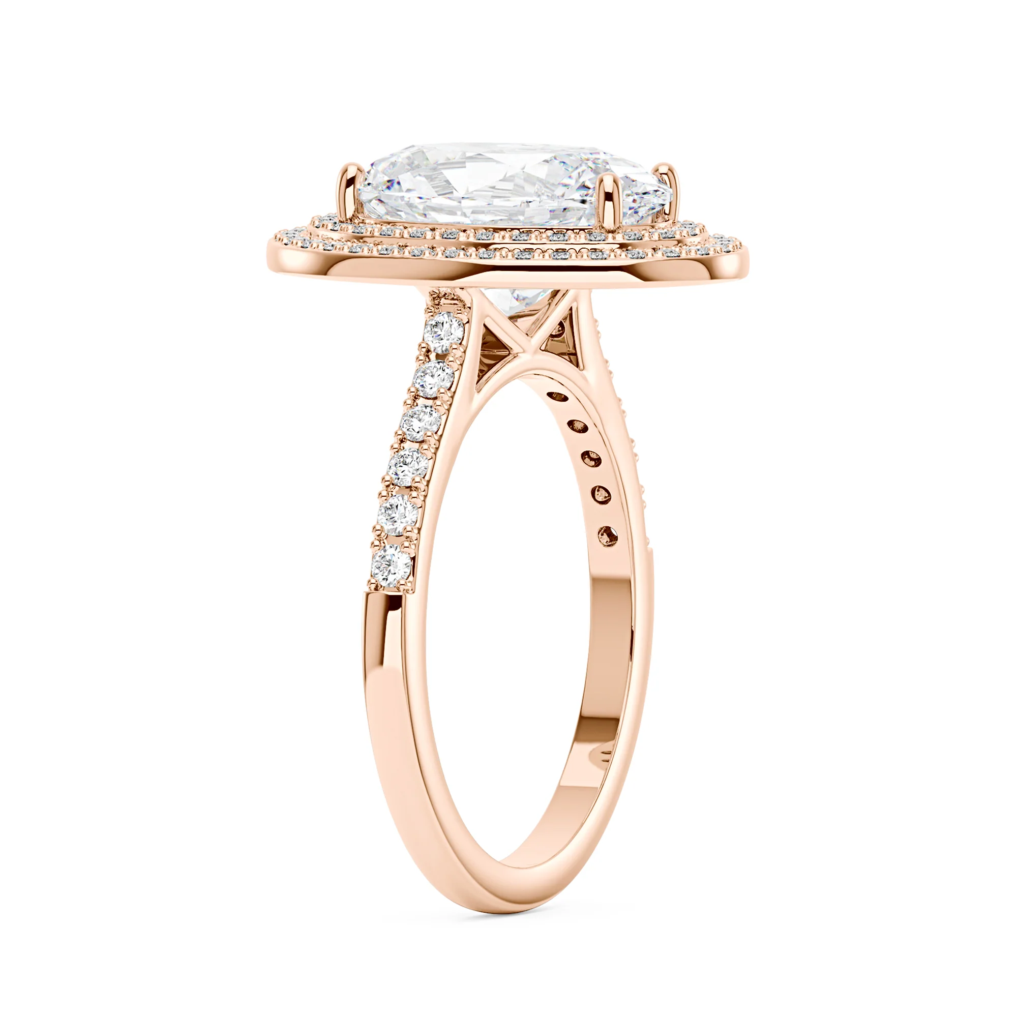 4 Carat Art Deco Oval Cut Moissanite Pavé Double Halo Ring - Image 8