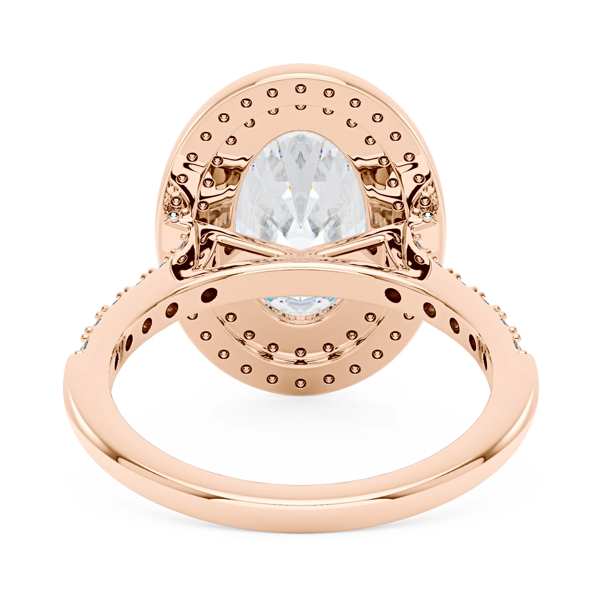 4 Carat Art Deco Oval Cut Moissanite Pavé Double Halo Ring - Image 9