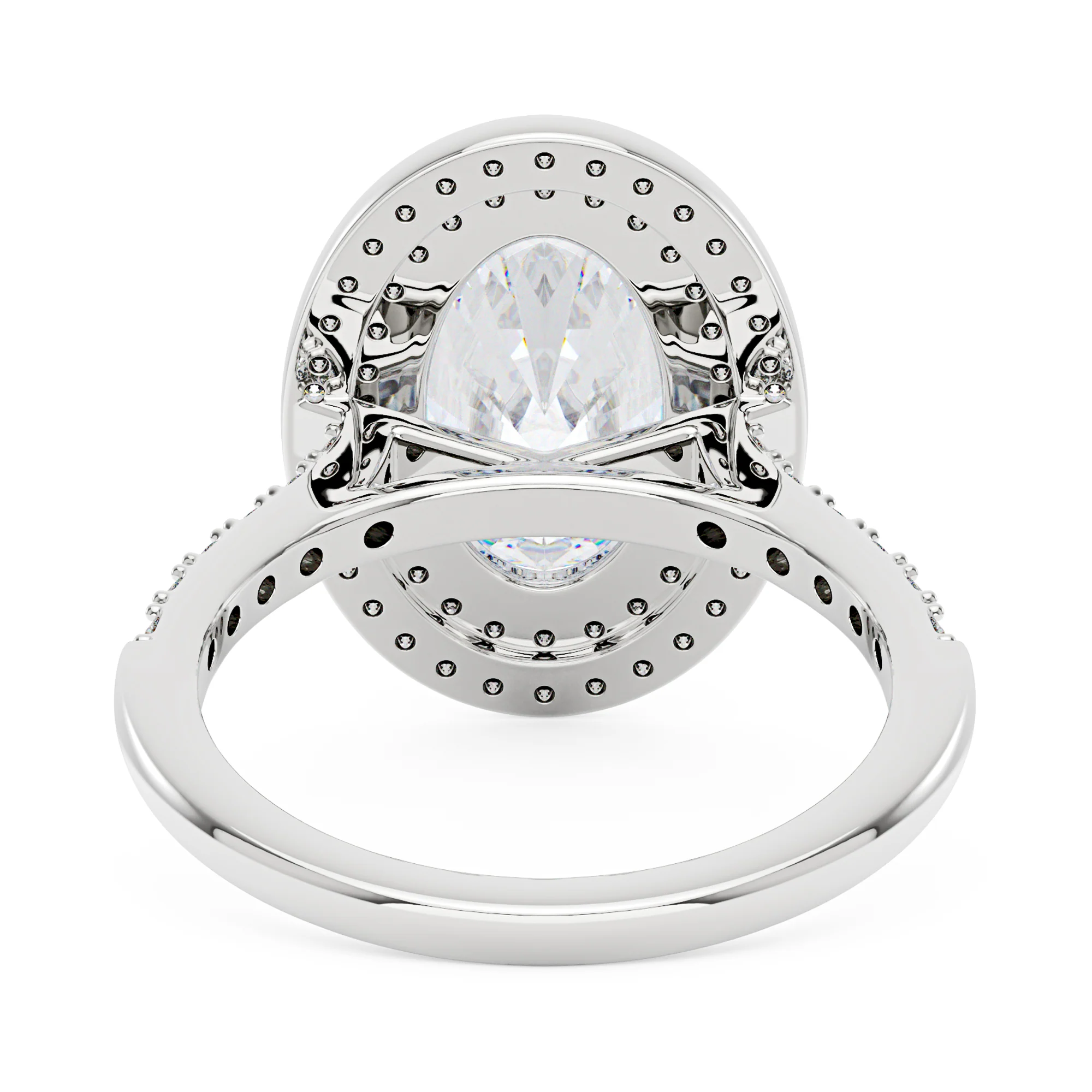4 Carat Art Deco Oval Cut Moissanite Pavé Double Halo Ring - Image 3