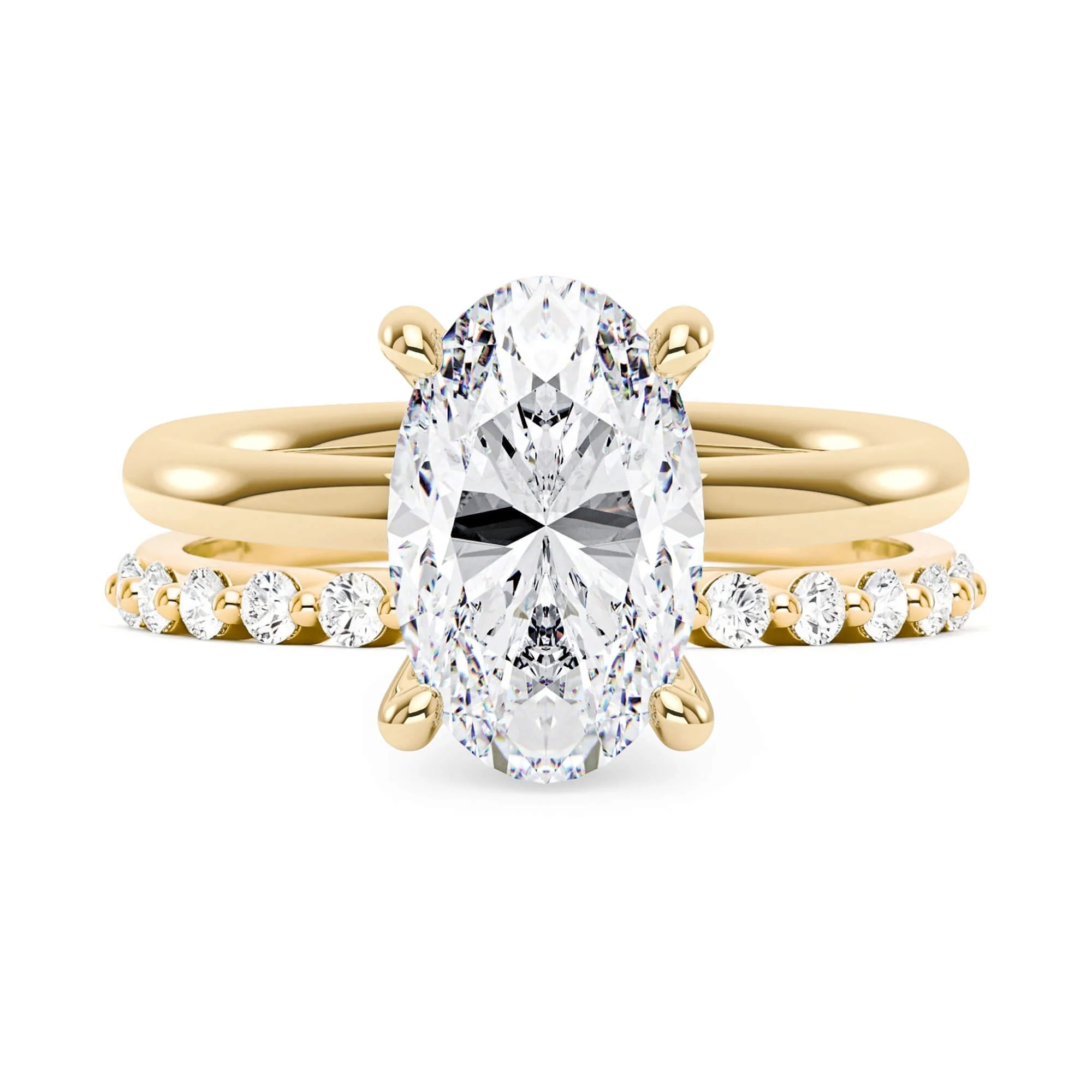 Oval Cut Moissanite Ring and Half Eternity Band Wedding Ring Set - Image 3