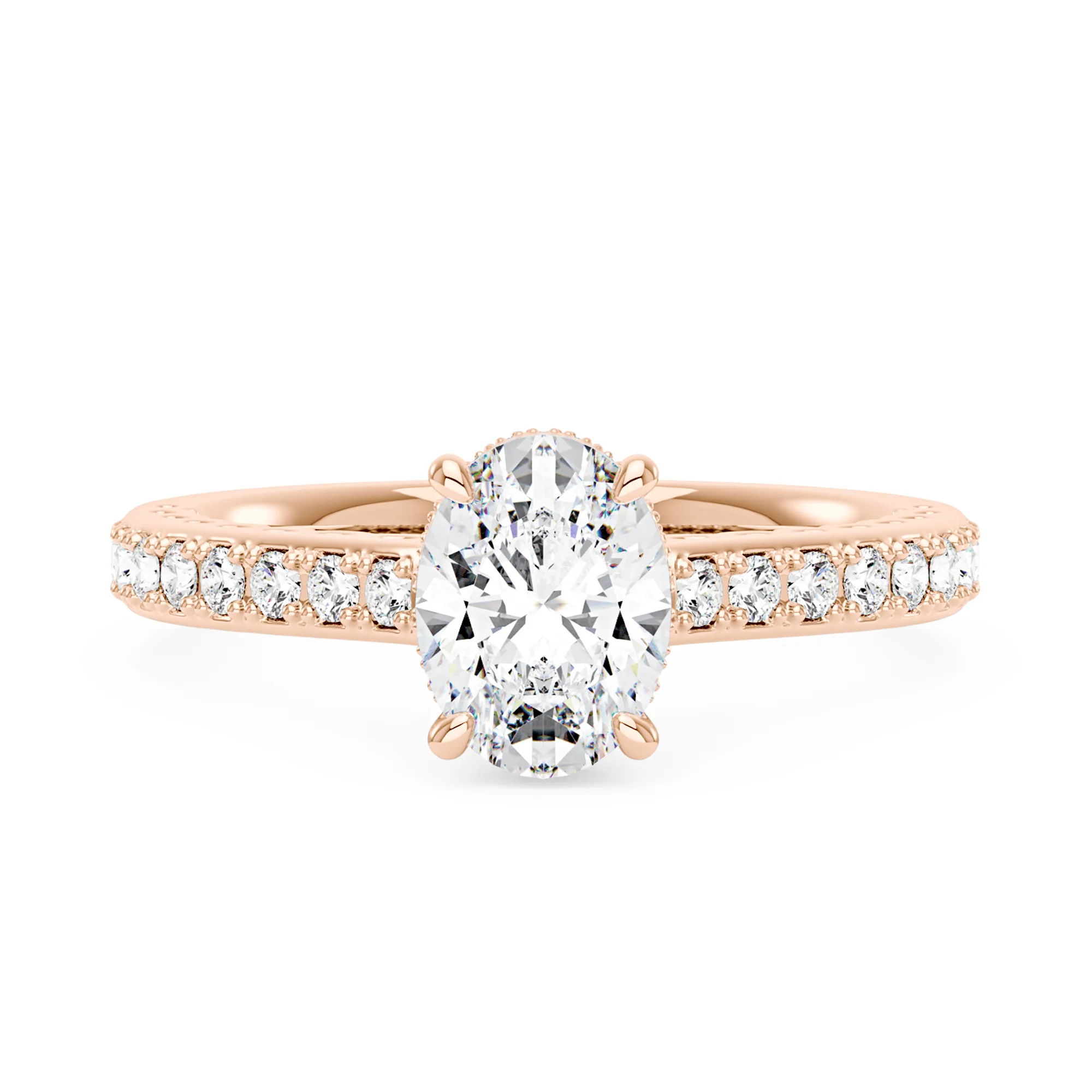 Oval Cut Moissanite Ring with Pavé Band - Image 7