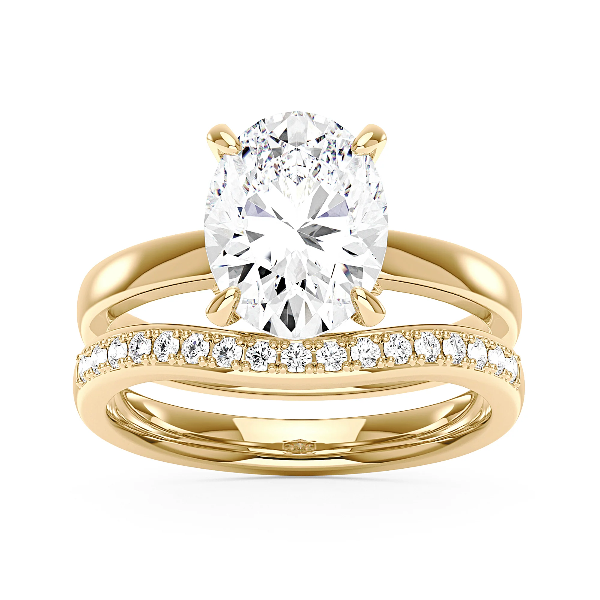 Oval Cut Moissanite Solitaire Engagement Ring and Curved Wedding Band Set - Image 4