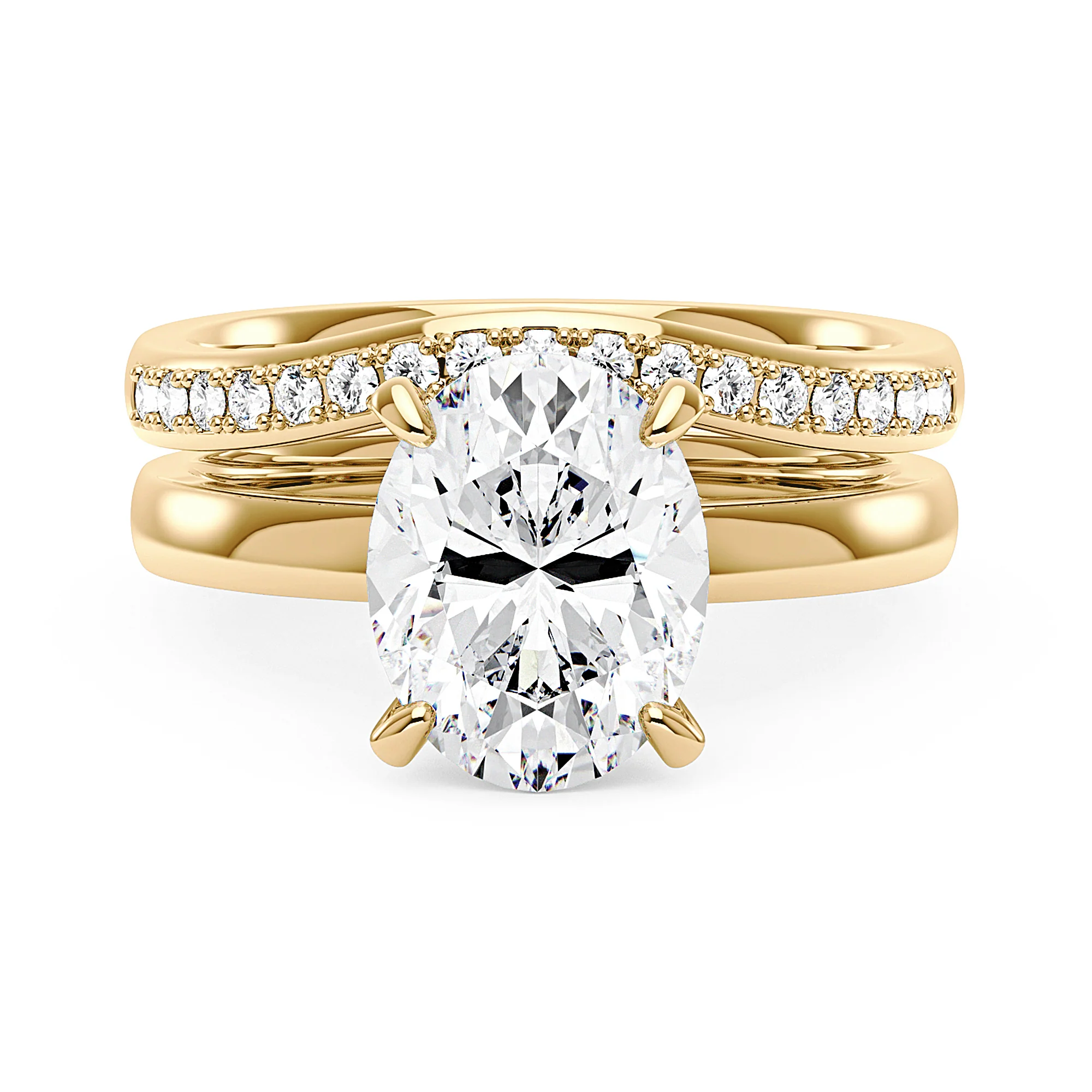 Oval Cut Moissanite Solitaire Engagement Ring and Curved Wedding Band Set - Image 5