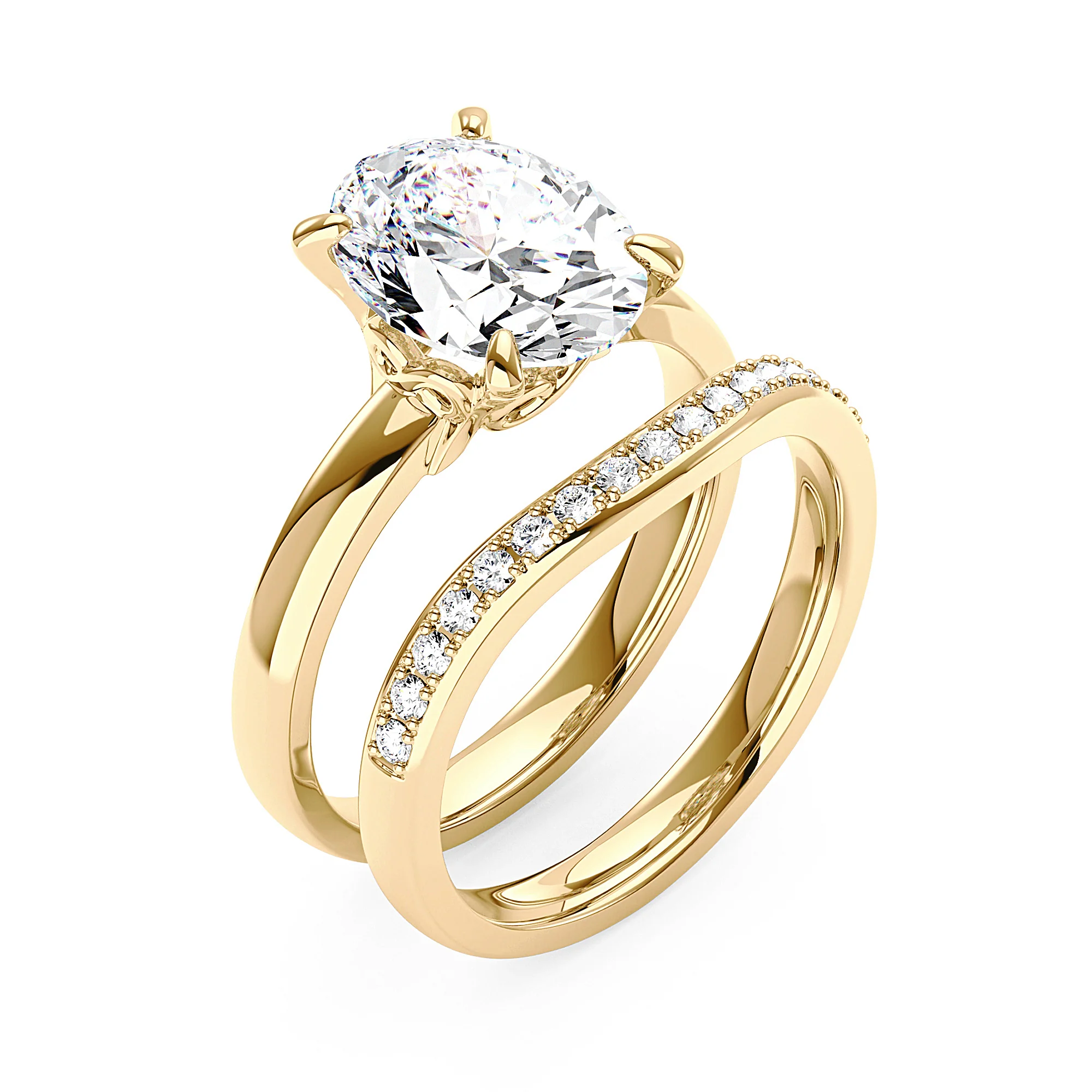 Oval Cut Moissanite Solitaire Engagement Ring and Curved Wedding Band Set - Image 6