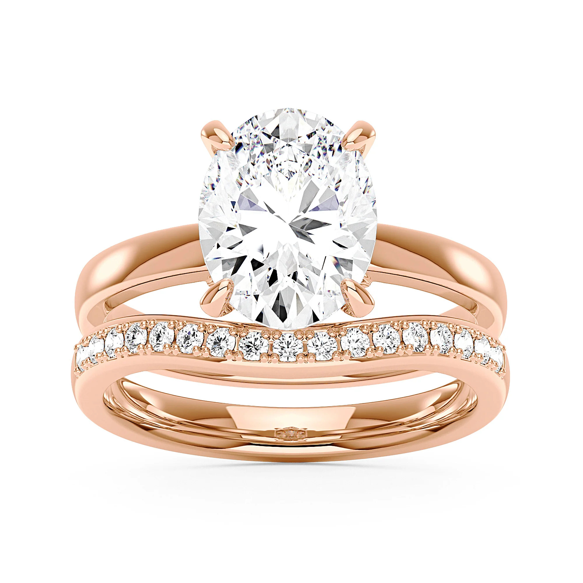 Oval Cut Moissanite Solitaire Engagement Ring and Curved Wedding Band Set - Image 7