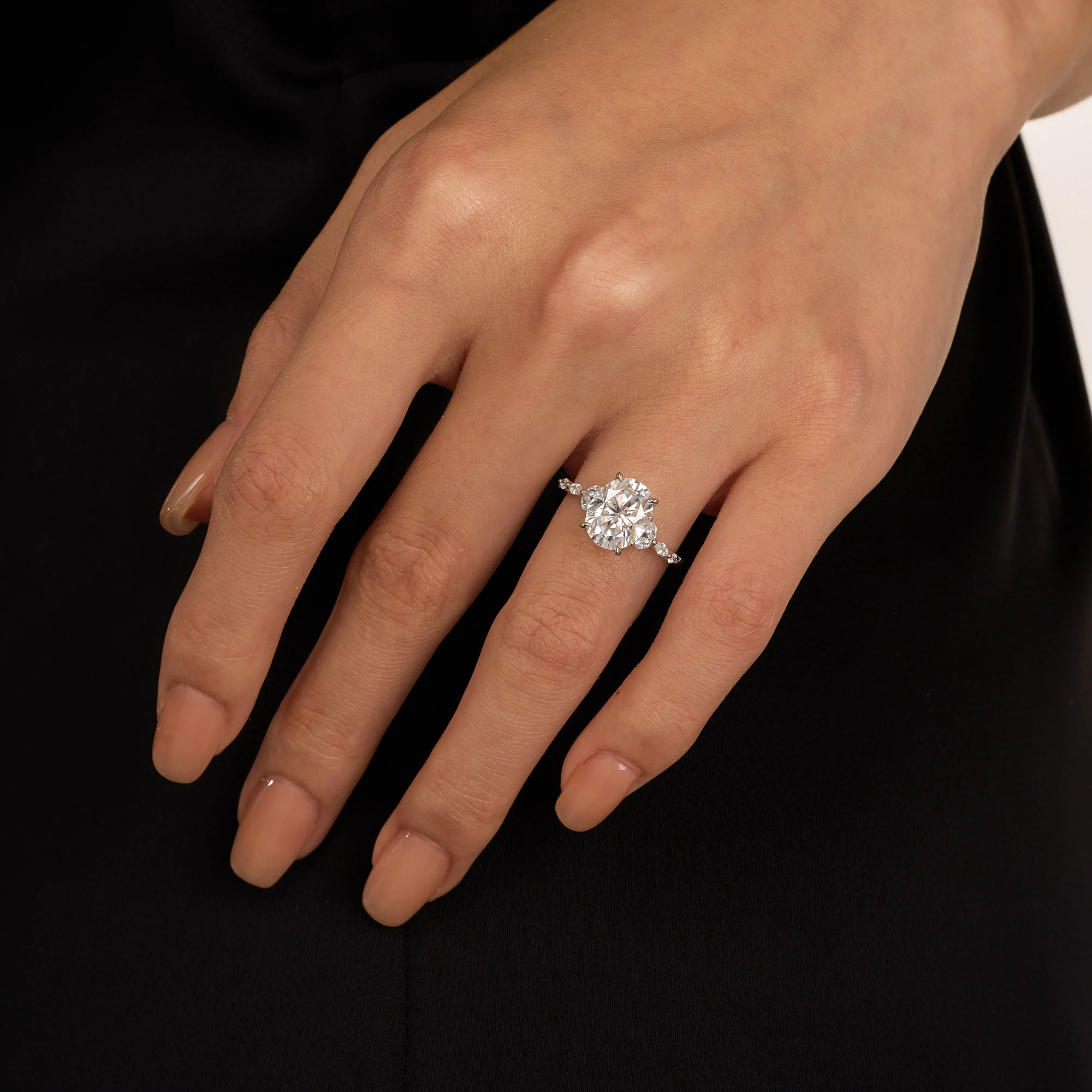 Oval Moissanite Accented Band Engagement Ring - Image 12
