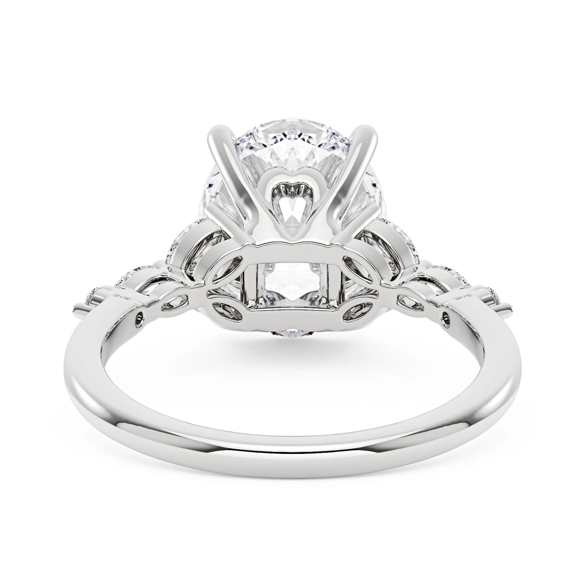Oval Moissanite Accented Band Engagement Ring - Image 3