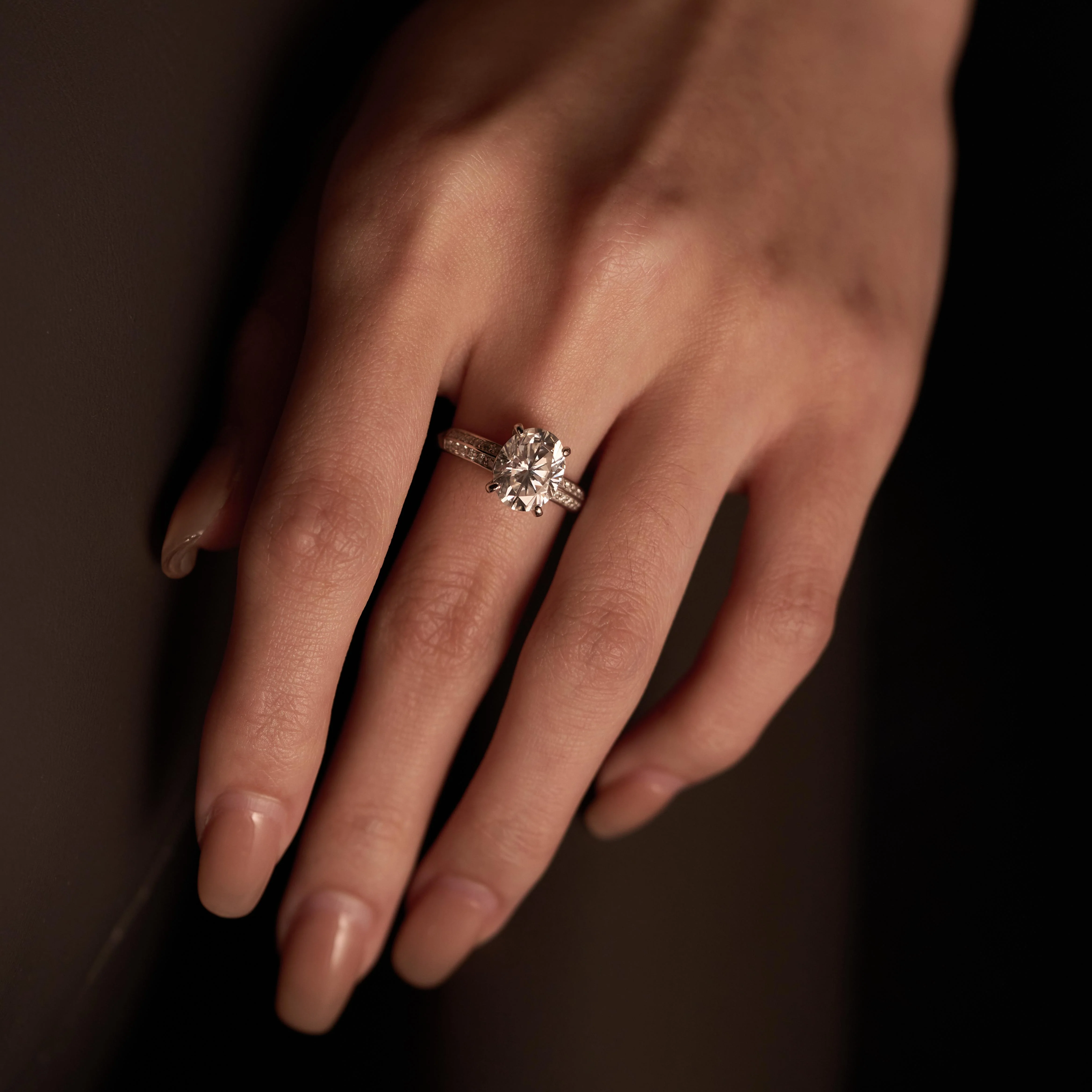 Oval Moissanite Engagement Ring with Pavé Double Row Band - Image 10