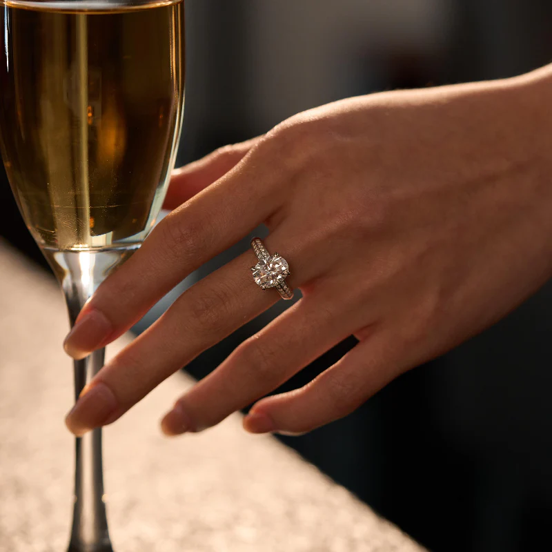 Oval Moissanite Engagement Ring with Pavé Double Row Band - Image 12