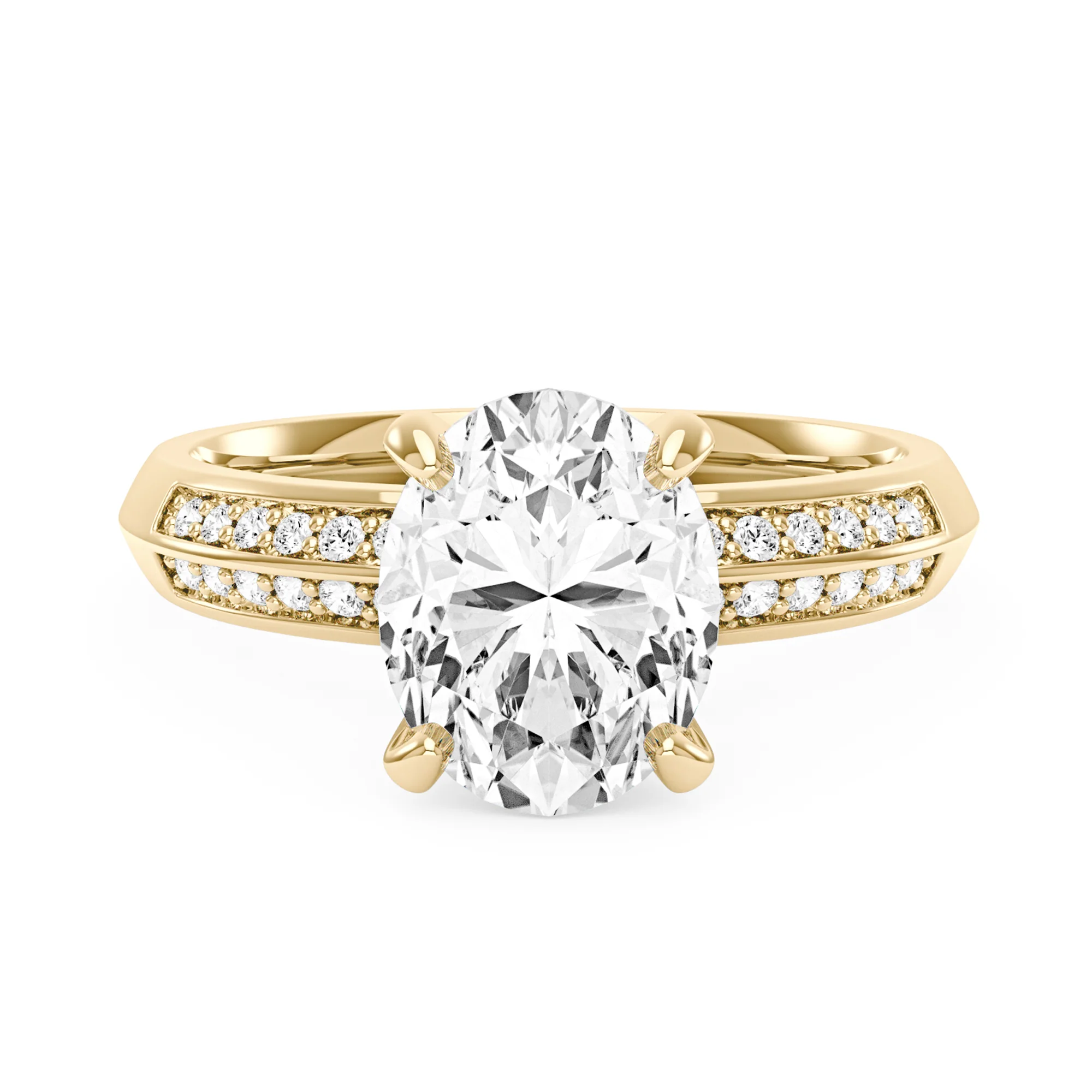 Oval Moissanite Engagement Ring with Pavé Double Row Band - Image 4
