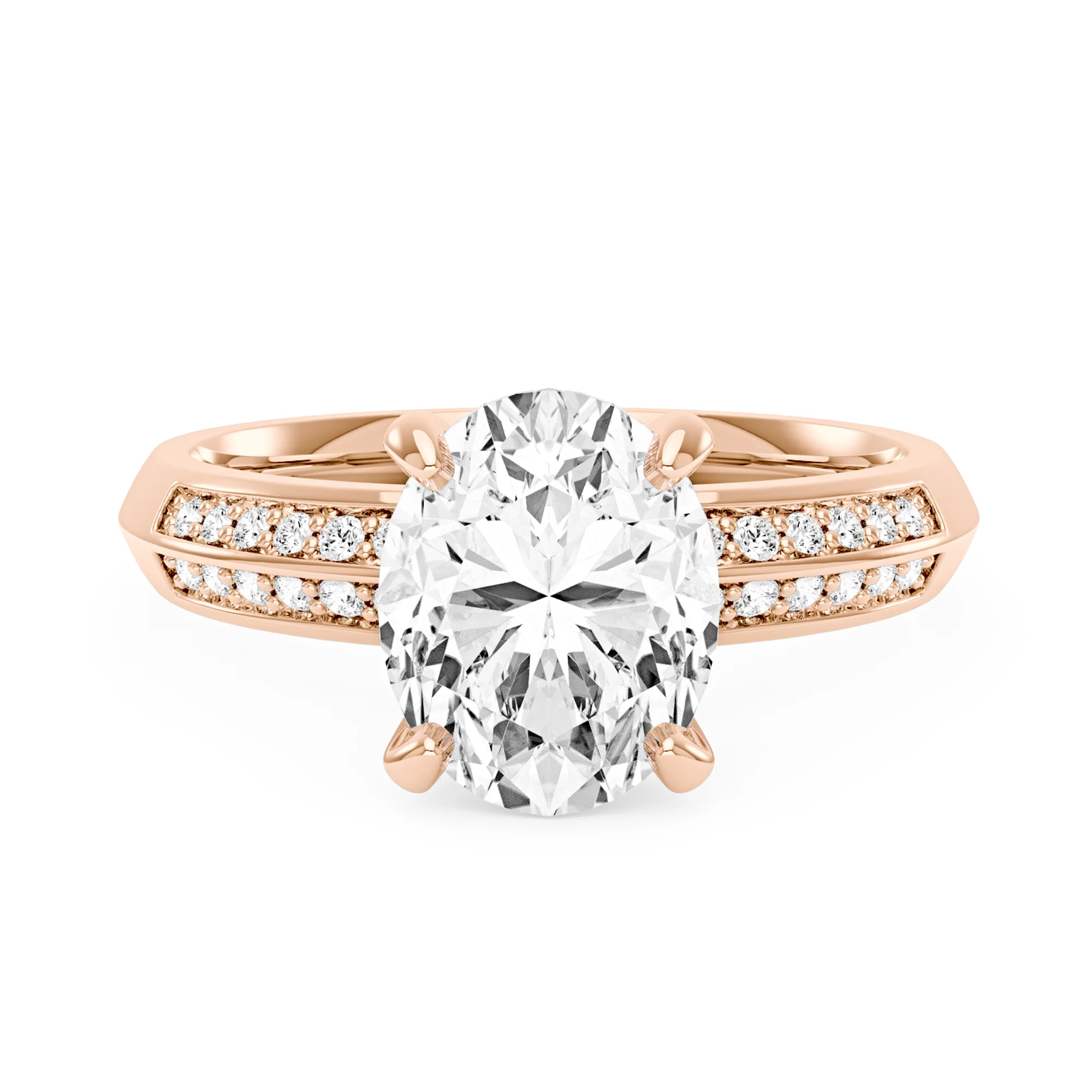 Oval Moissanite Engagement Ring with Pavé Double Row Band - Image 7