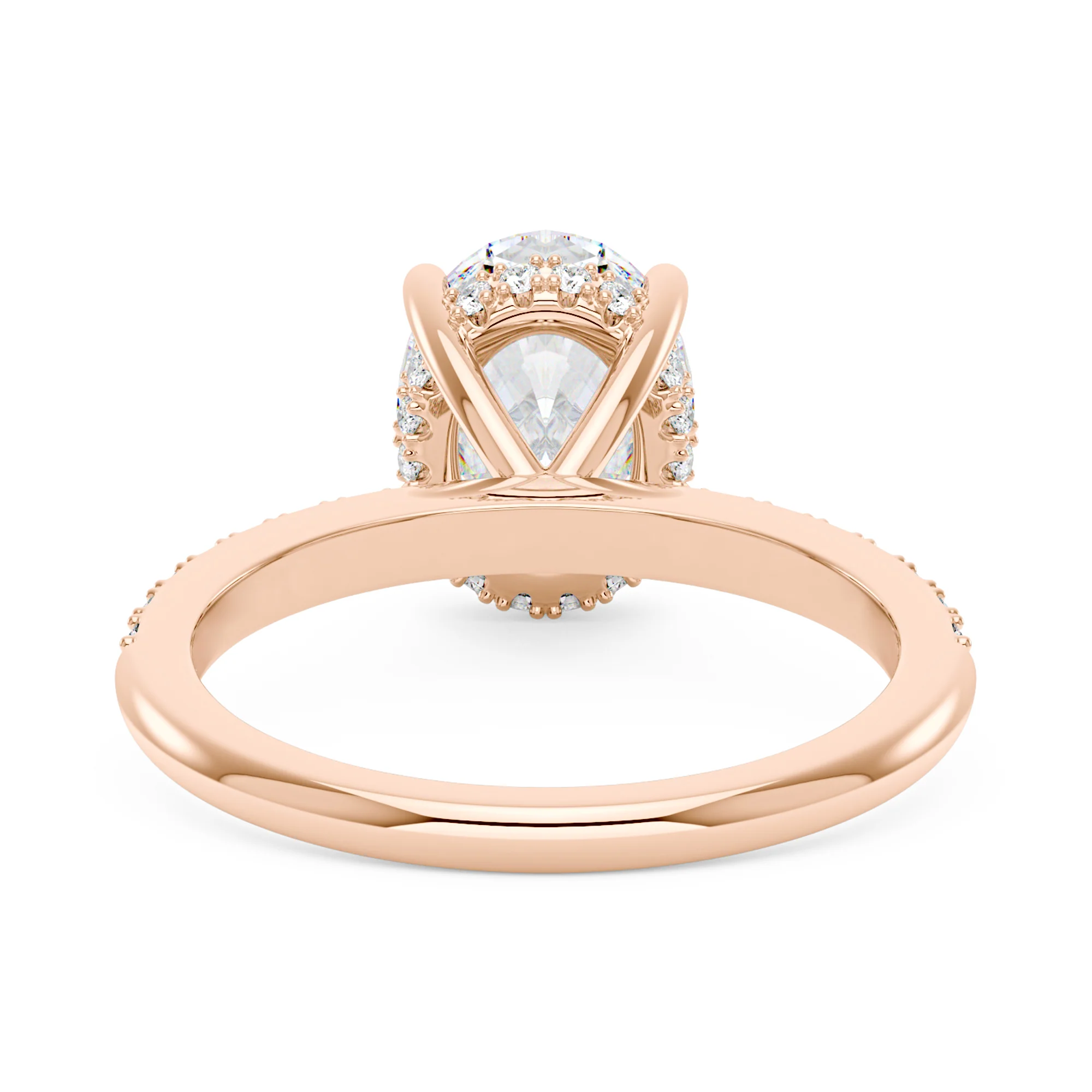 Oval Moissanite Hidden Halo Engagement Ring with Pavé Band - Image 9