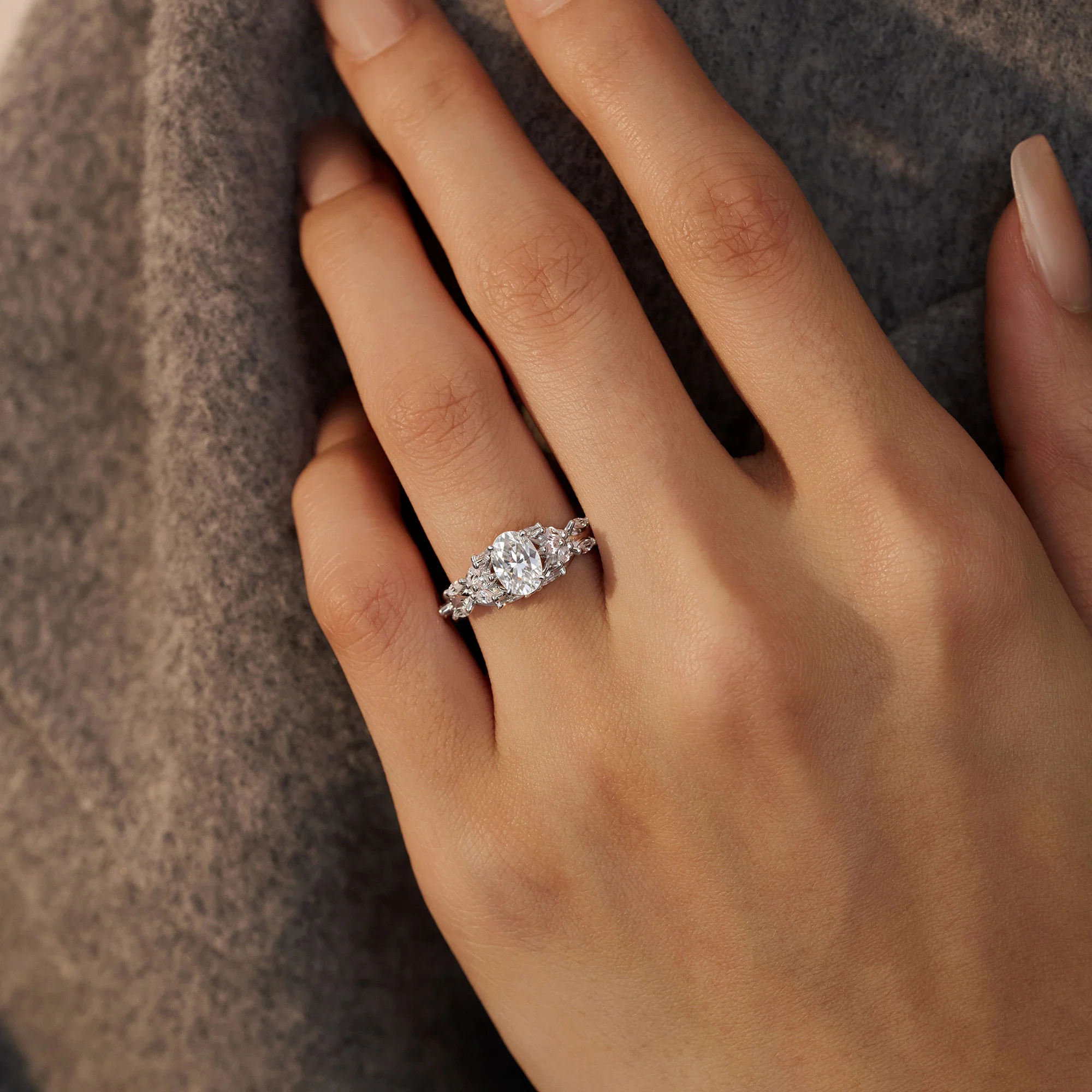Oval Secret Garden Moissanite Engagement Ring - Image 11