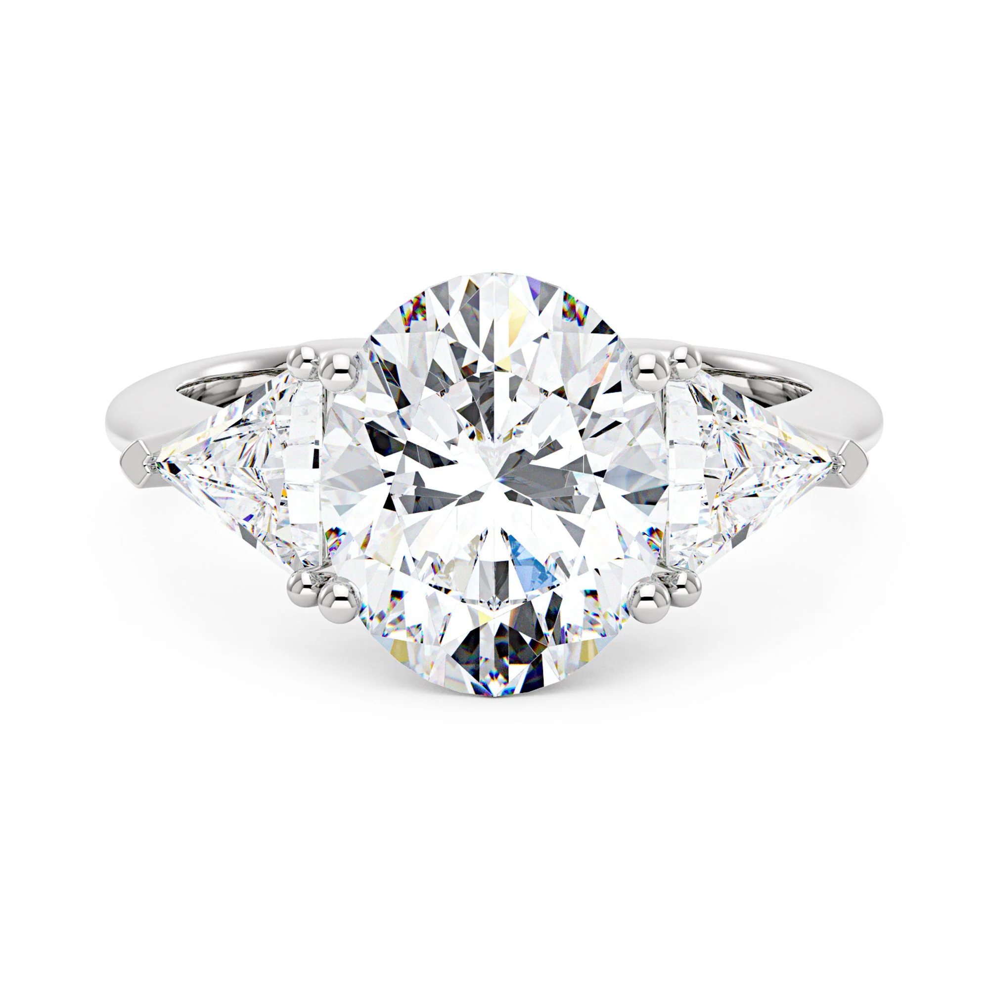 Modern Romance Oval Triangle Moissanite Trilogy Ring (Celebrity Inspired) - Image 4