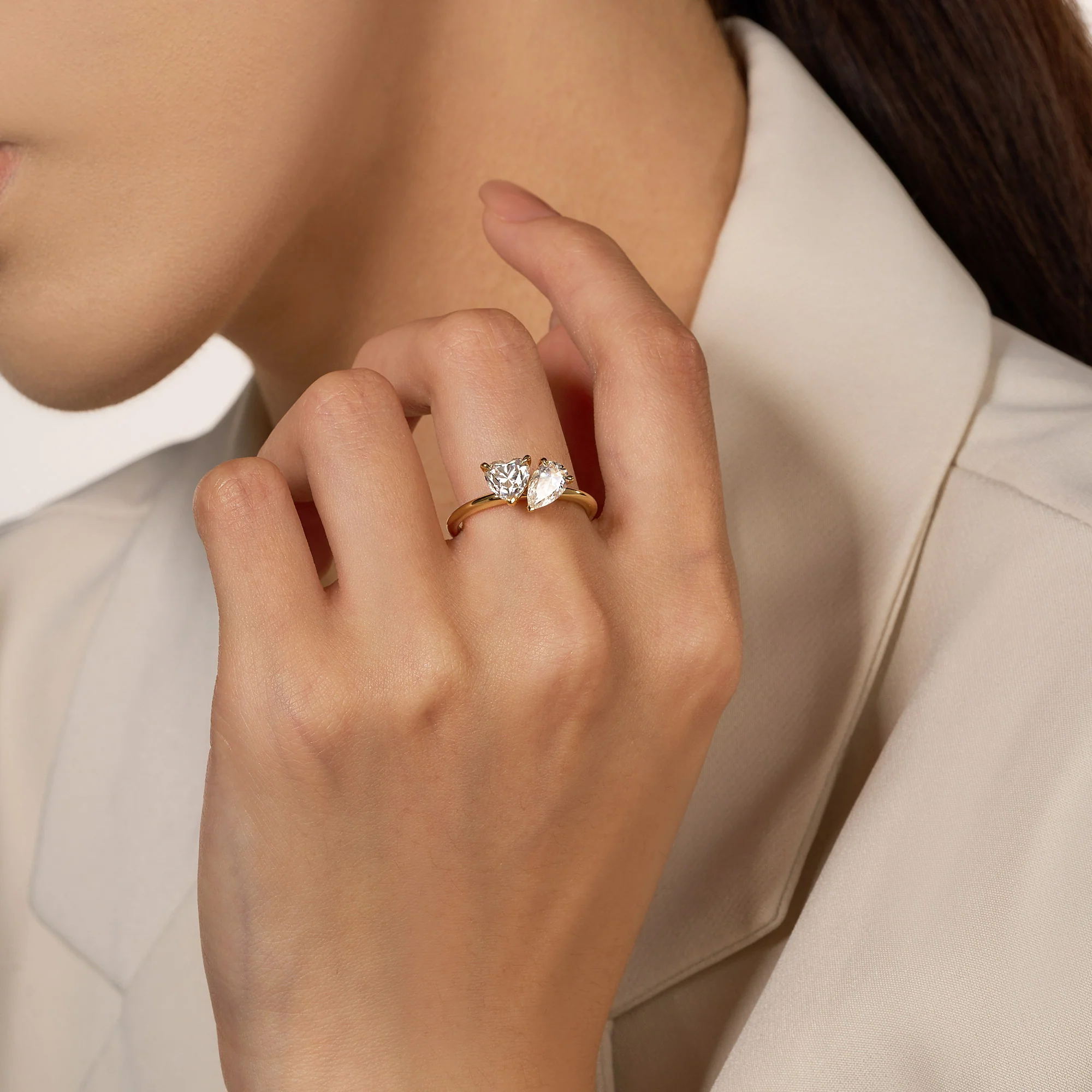 Pear Heart Moissanite Toi et Moi Ring - Image 10