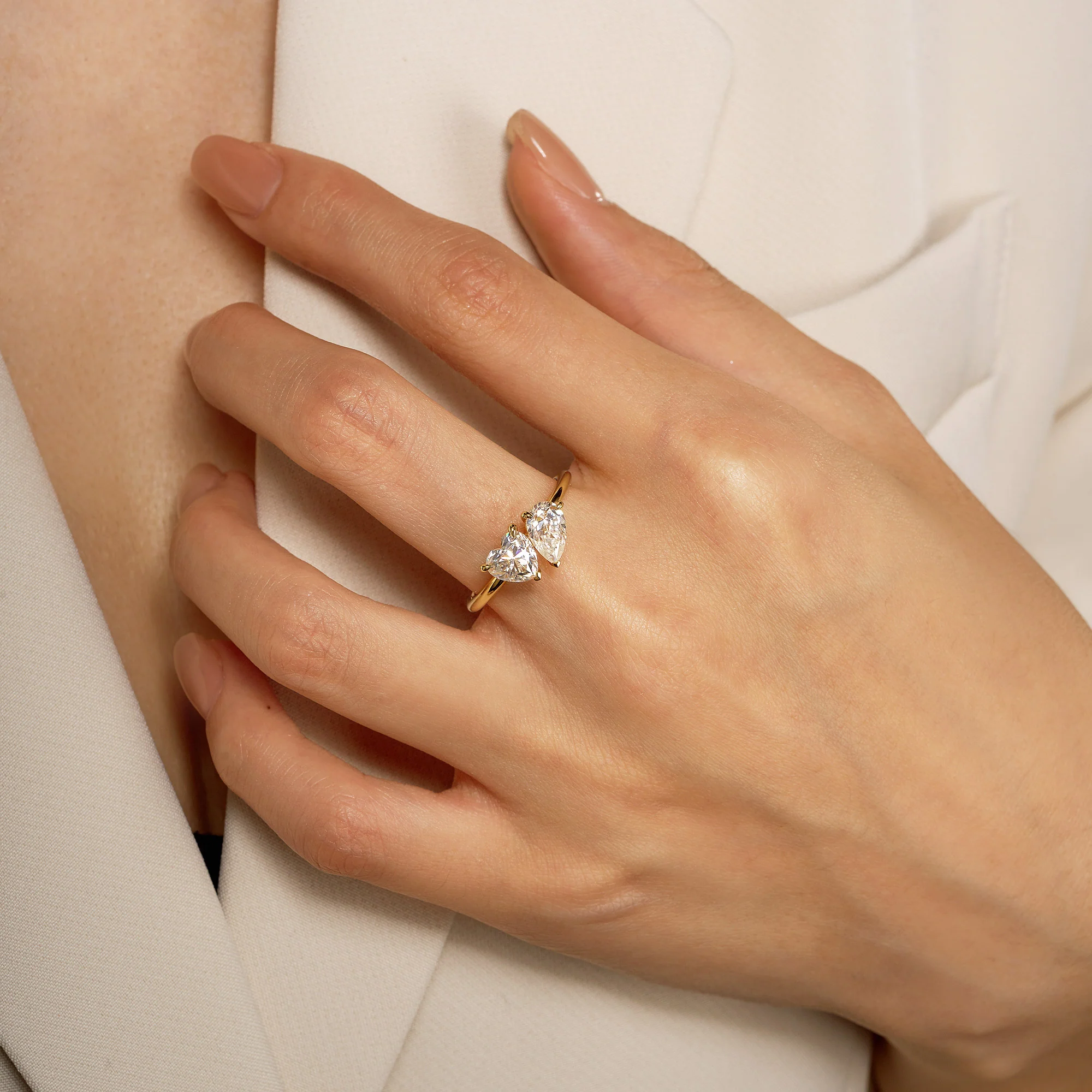 Pear Heart Moissanite Toi et Moi Ring - Image 11