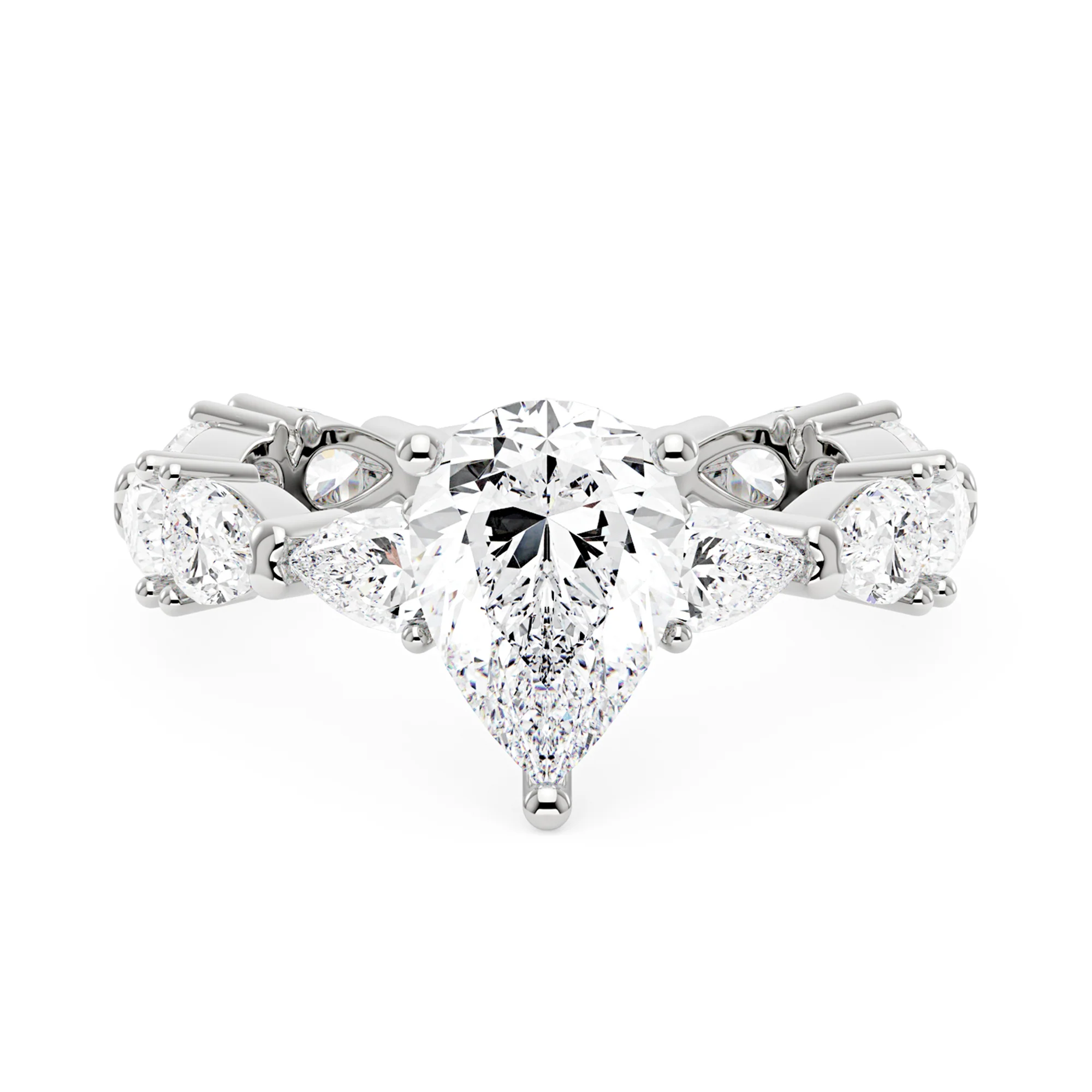 Nature Inspired Pear Cut Moissanite Ring with Full Accent Stones - Image 4