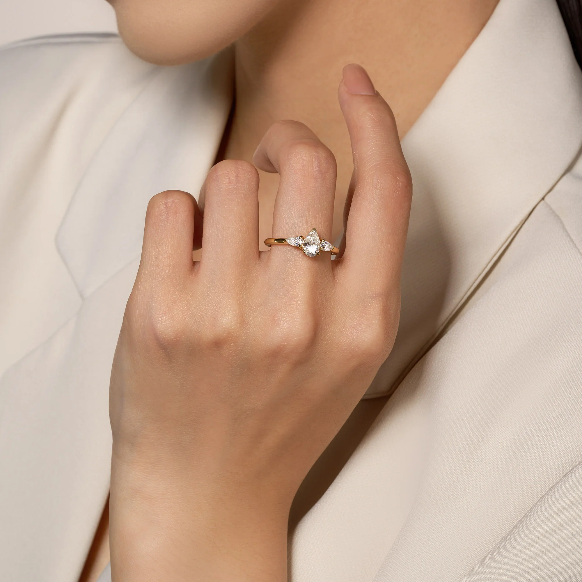 Pear Cut Moissanite Three Stone Ring - Image 13