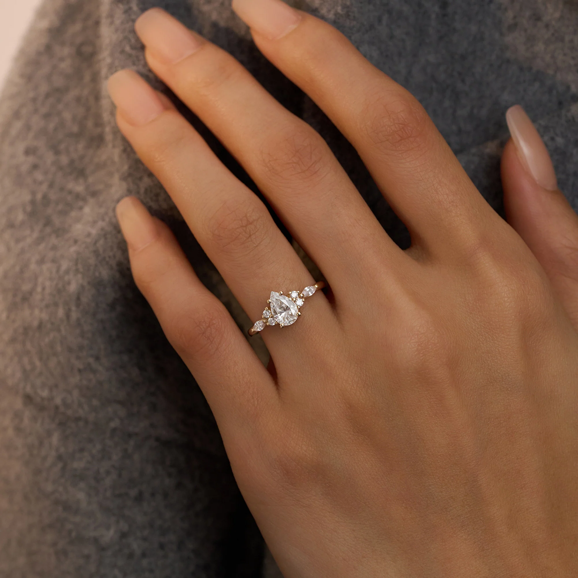 Pear Cut Vintage Moissanite Engagement Ring - Image 10