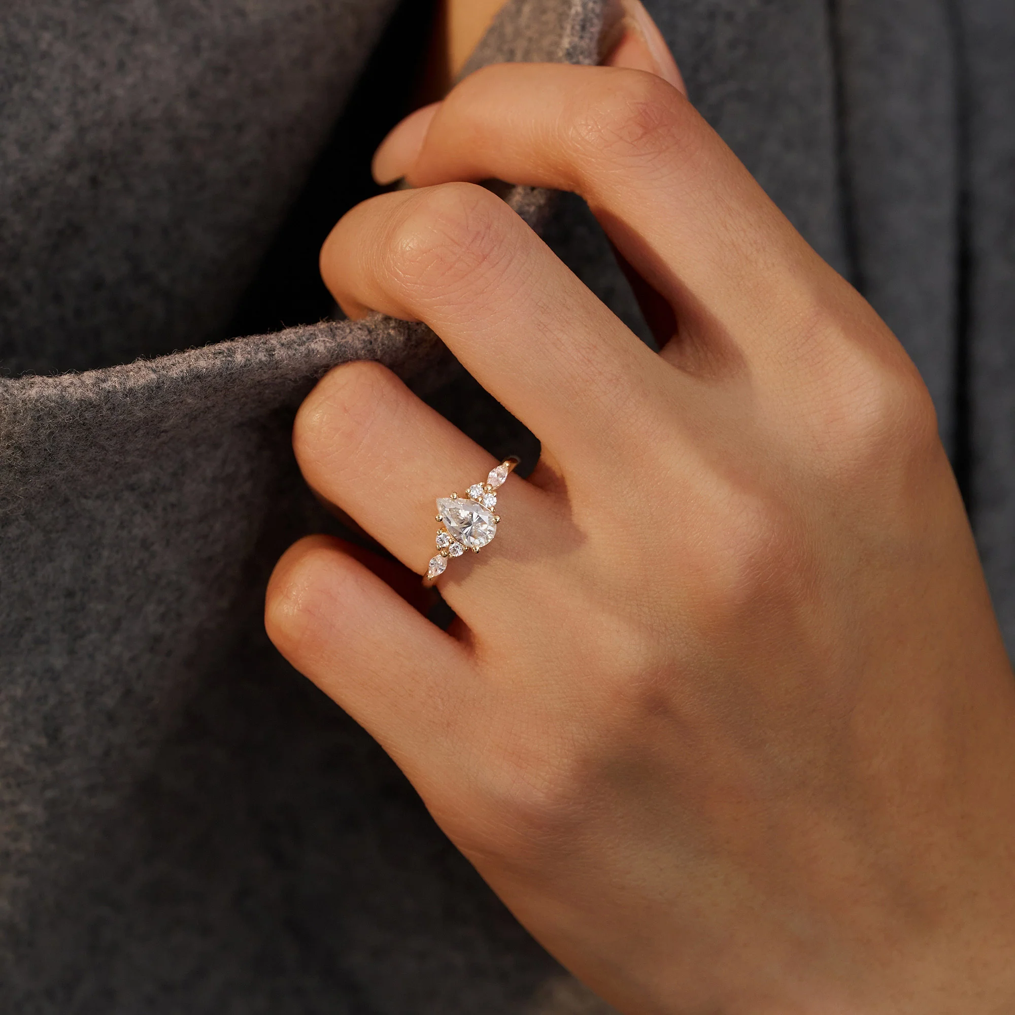 Pear Cut Vintage Moissanite Engagement Ring - Image 11