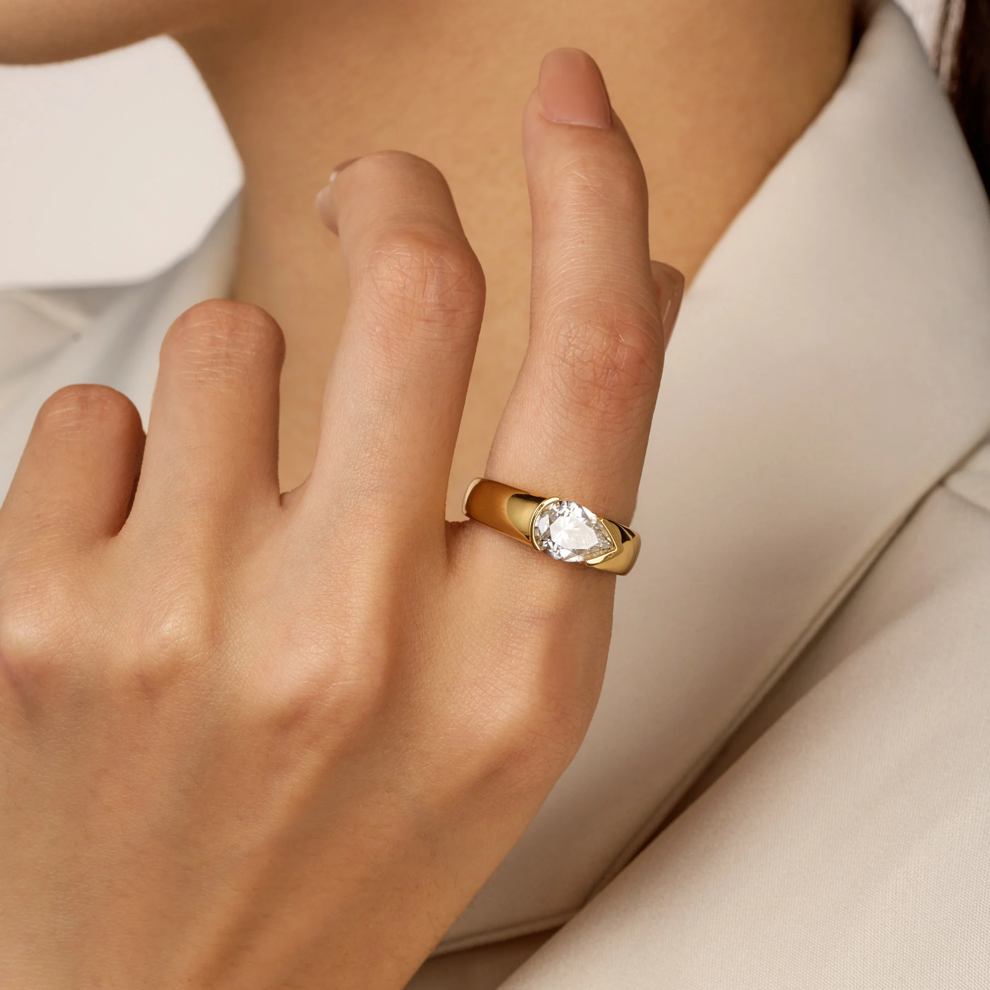 Pear Moissanite Chunky Band Ring - Image 10