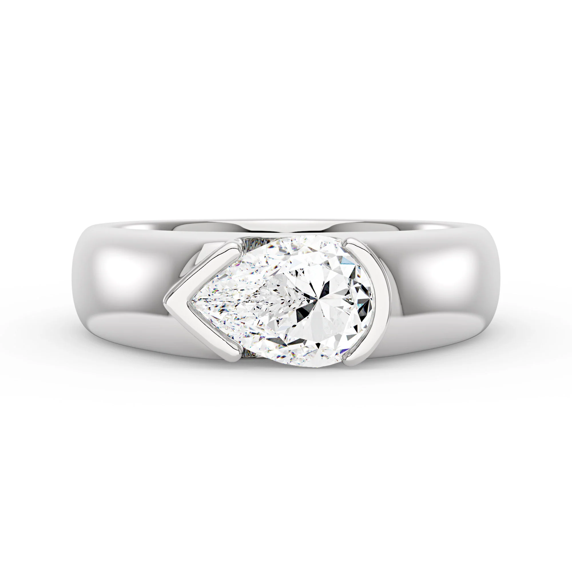 Pear Moissanite Chunky Band Ring - Image 4