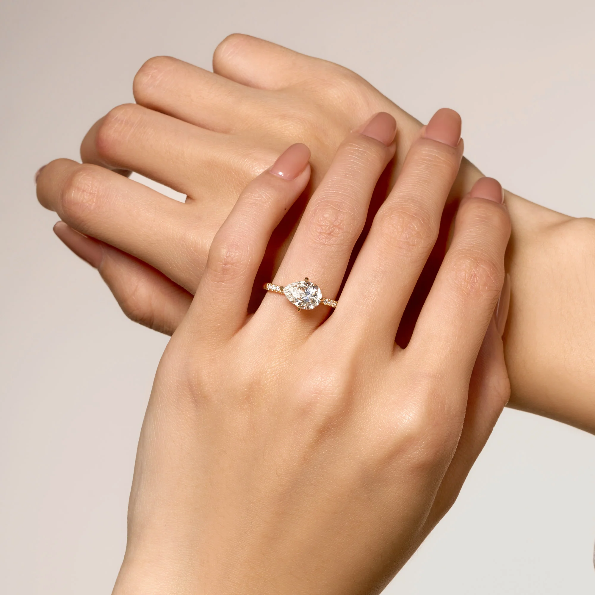 Pear Moissanite East West Ring with Pave Band - Image 10