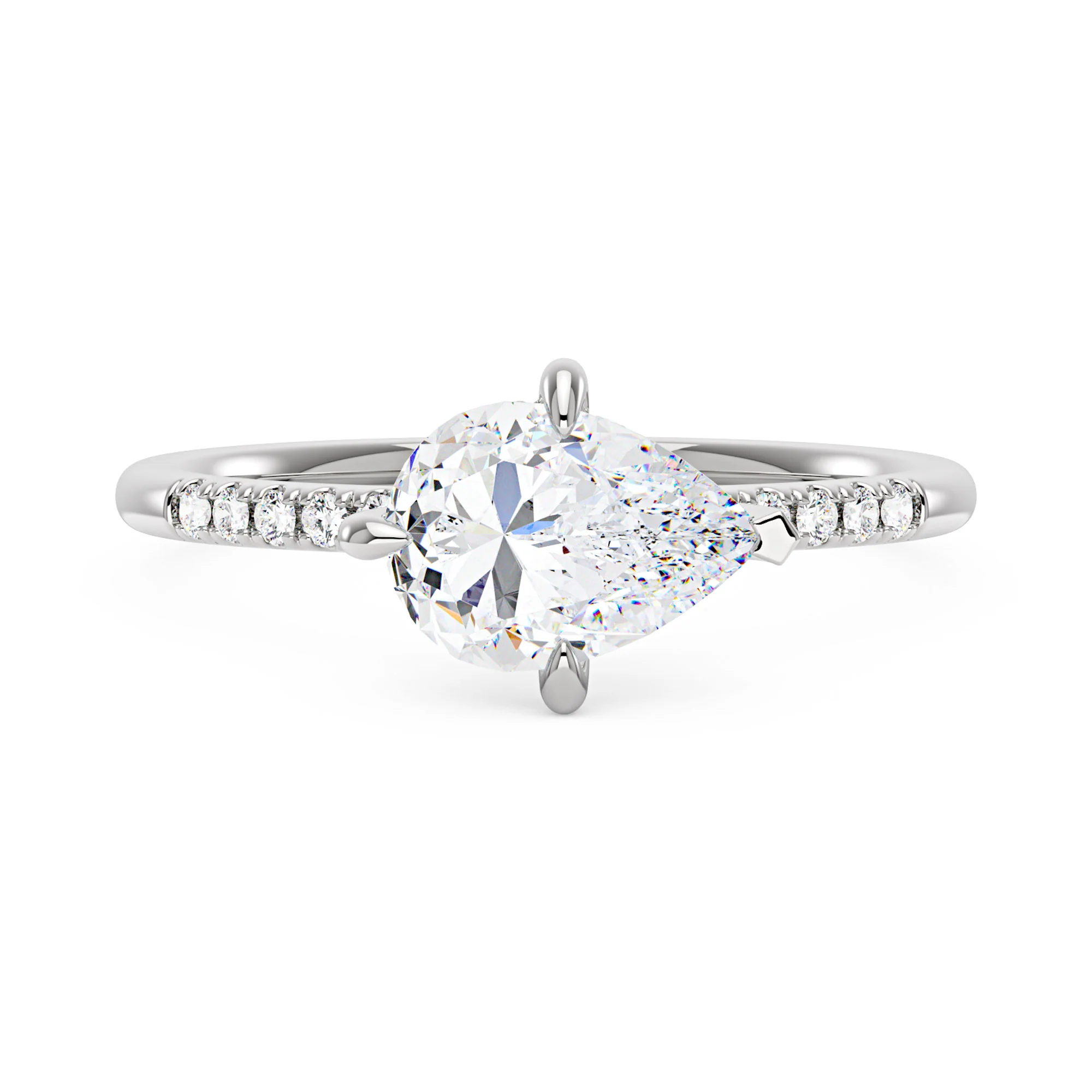 Pear Moissanite East West Ring with Pave Band - Image 4