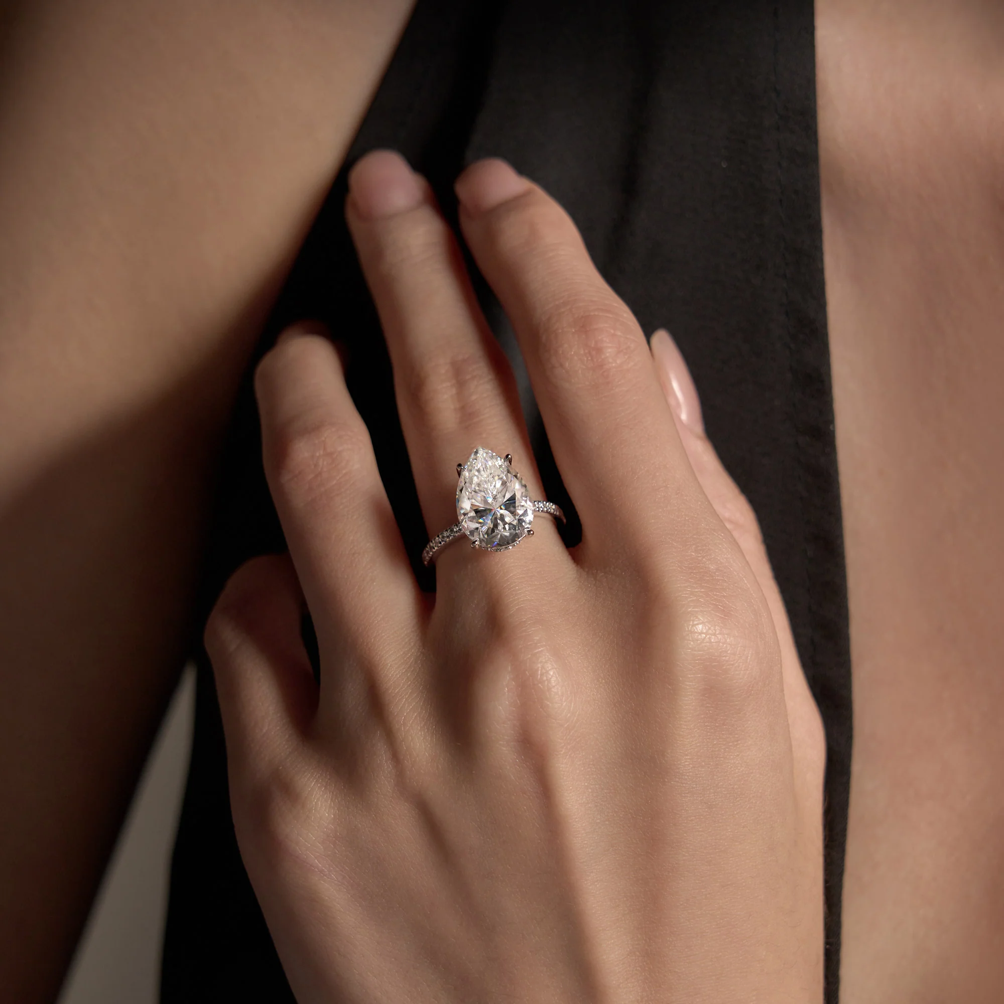 Pear Cut Engagement Ring with Pavé Band - Image 12