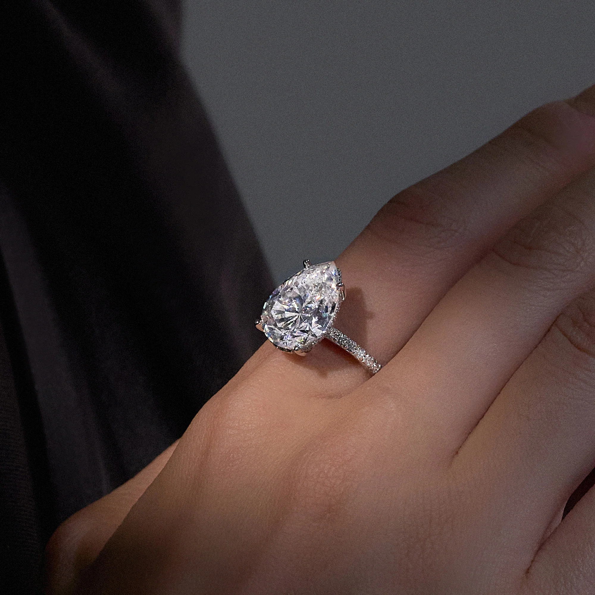 Pear Cut Engagement Ring with Pavé Band - Image 13