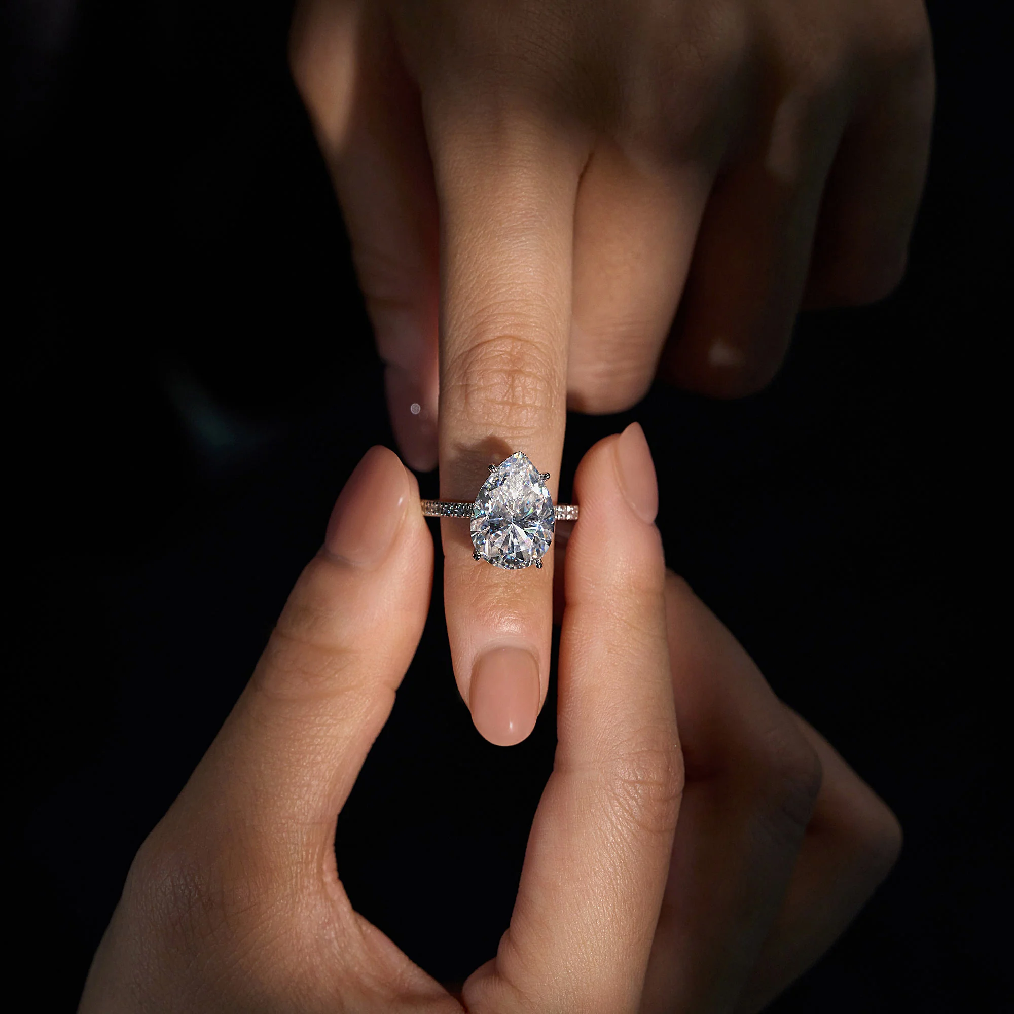 Pear Cut Engagement Ring with Pavé Band - Image 14