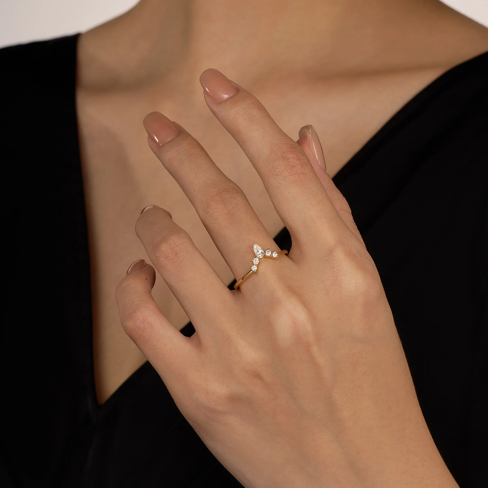 Pear Round Moissanite Curved Band Ring - Image 10