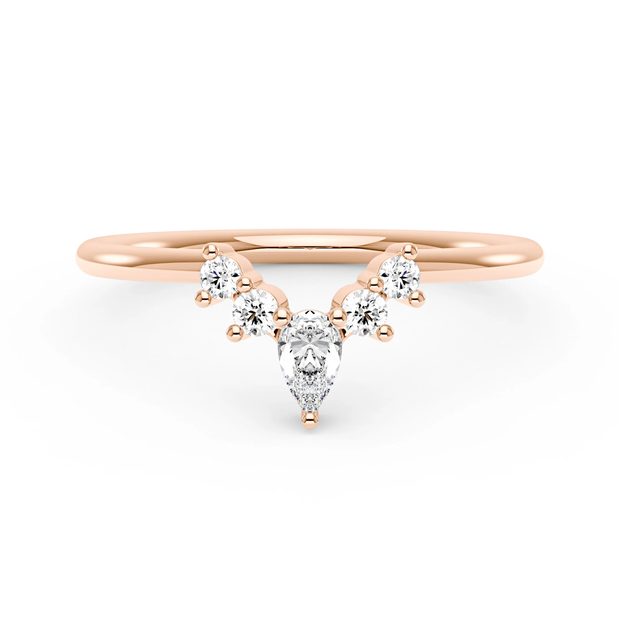 Pear Round Moissanite Curved Band Ring - Image 7