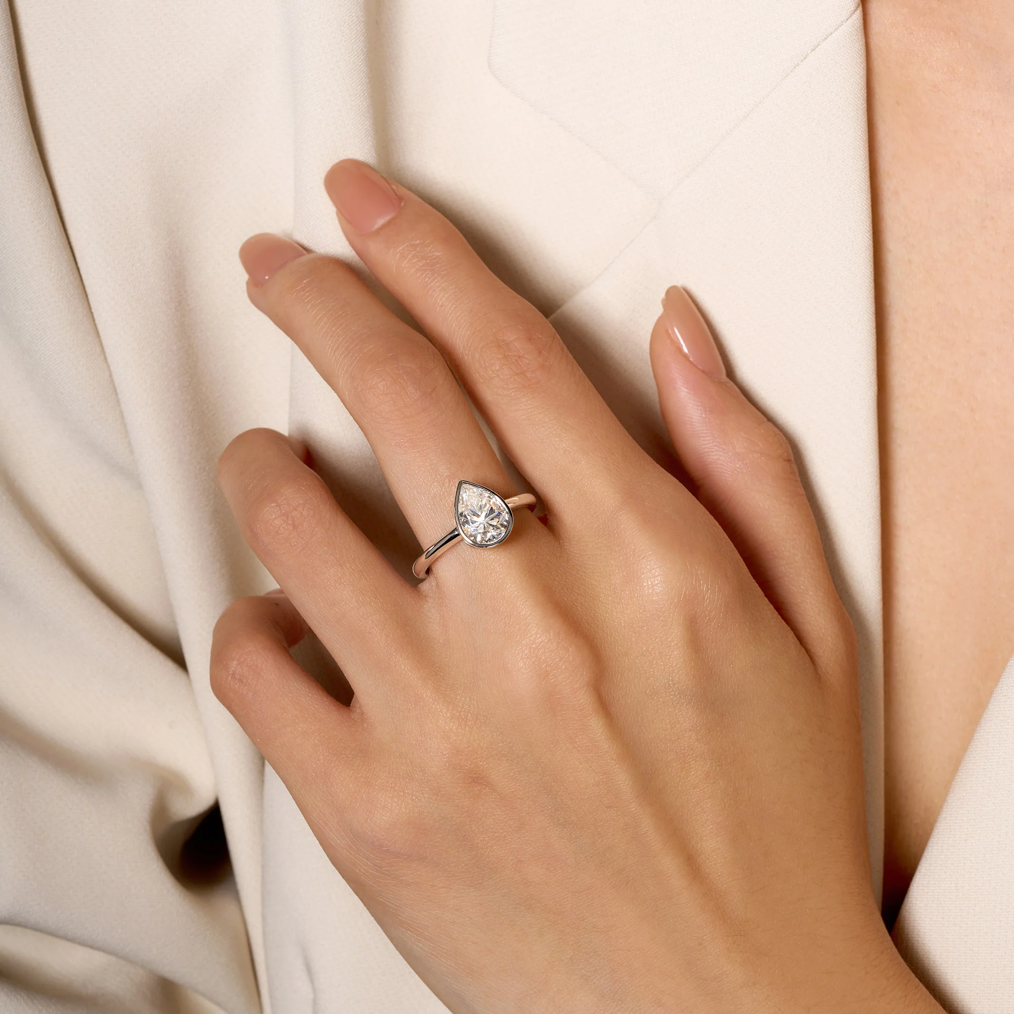 Pear-Shaped Moissanite Bezel Ring - Image 11