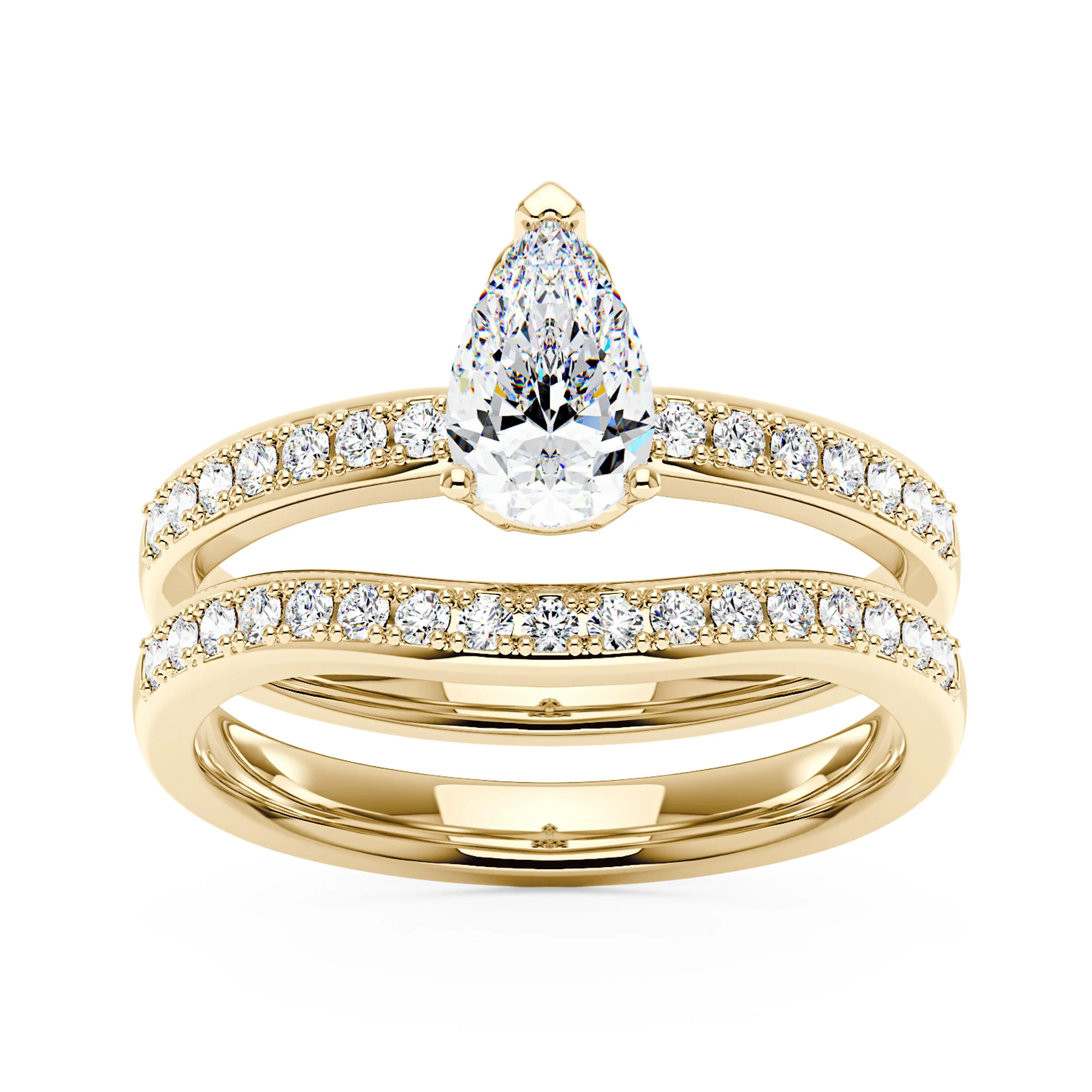 Pear Shaped Moissanite Pave Band Engagement Wedding Ring Set - Image 4