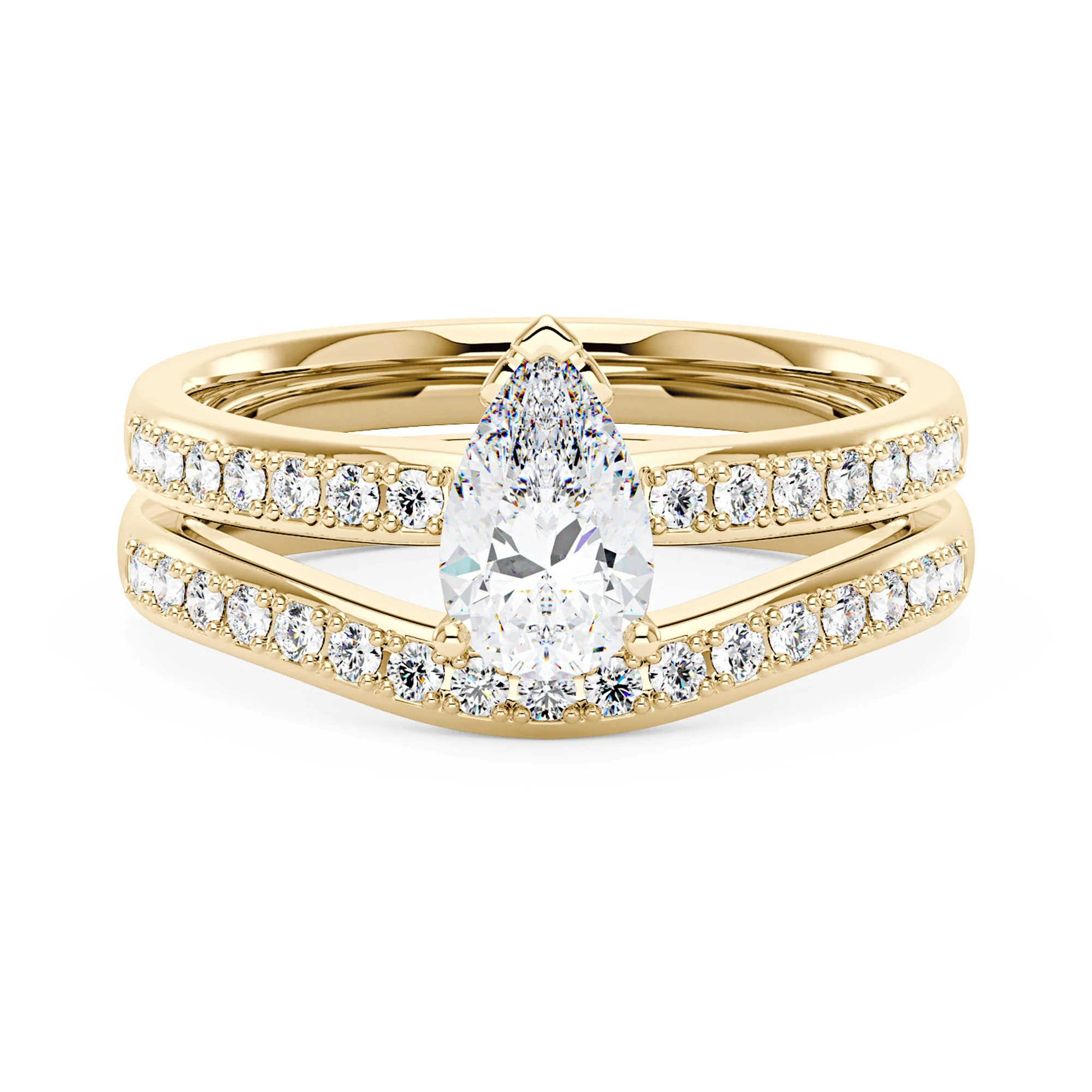 Pear Shaped Moissanite Pave Band Engagement Wedding Ring Set - Image 5
