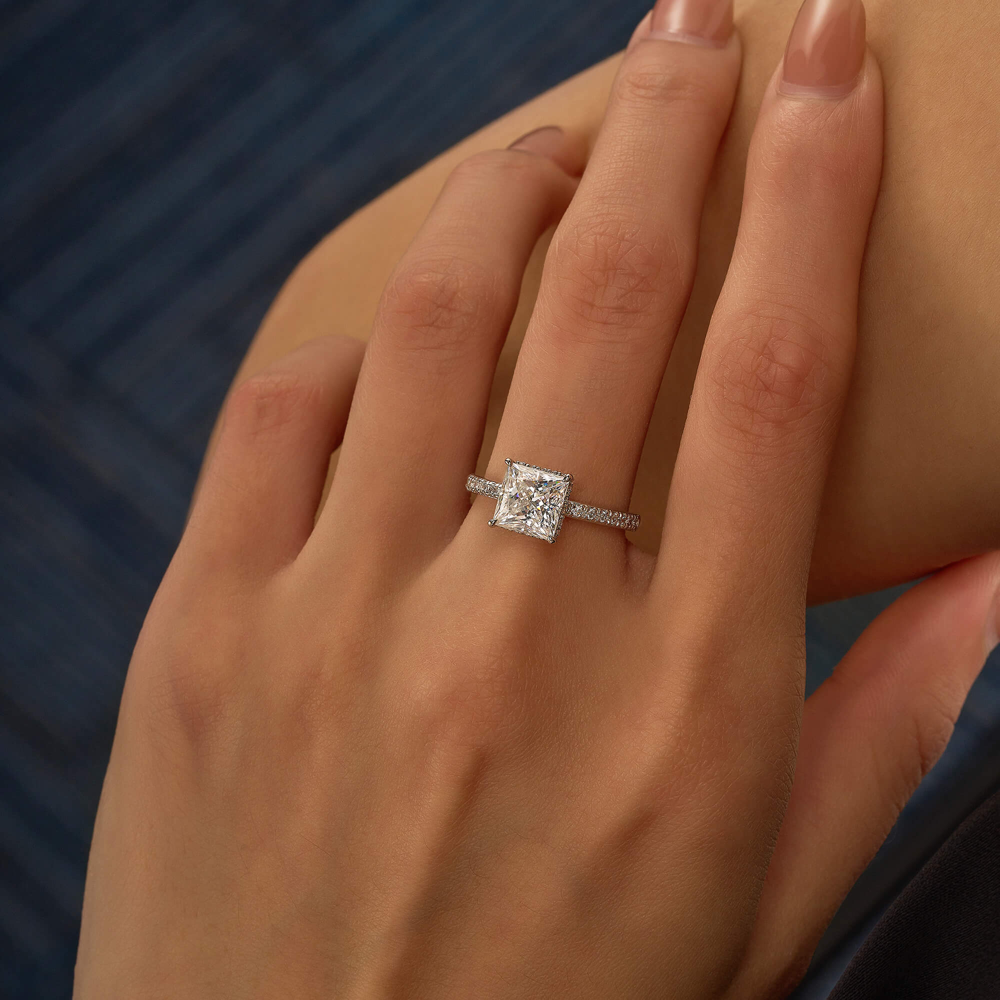 Princess Cut Moissanite Ring with Pavé Band - Image 10