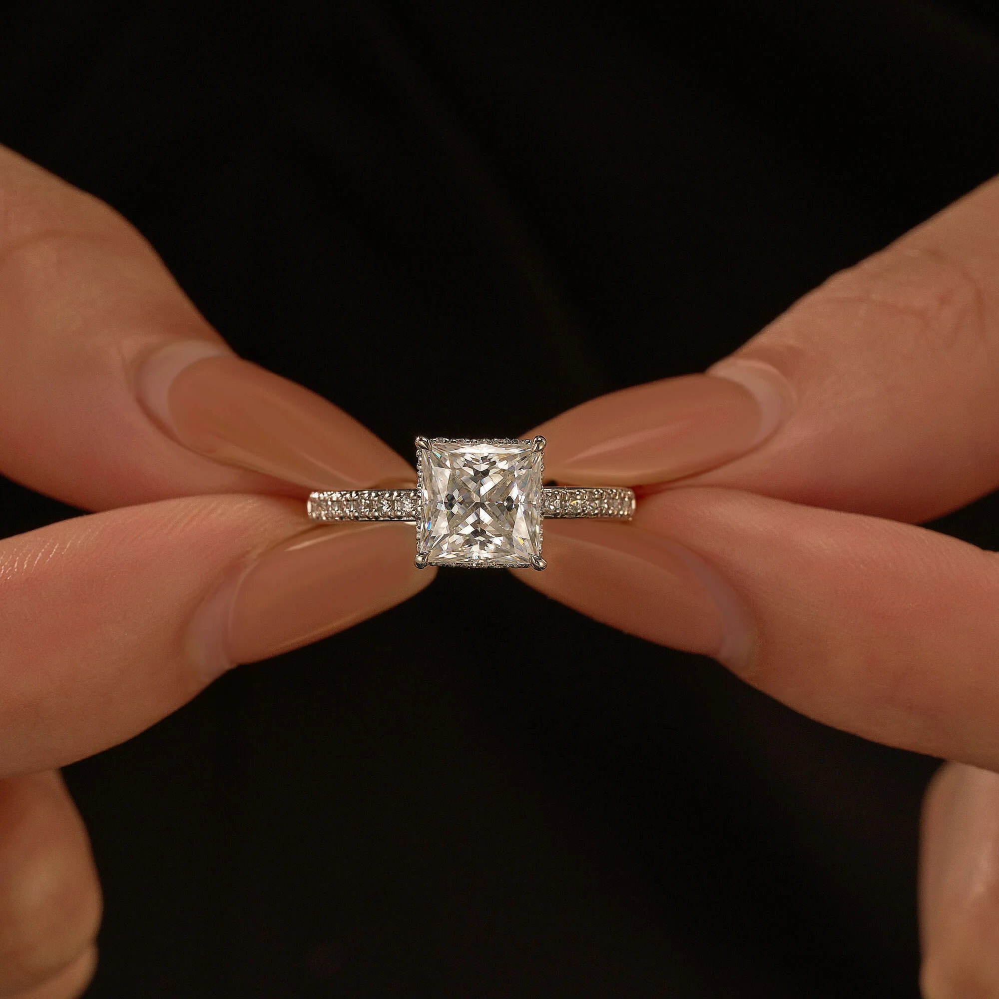 Princess Cut Moissanite Ring with Pavé Band - Image 13