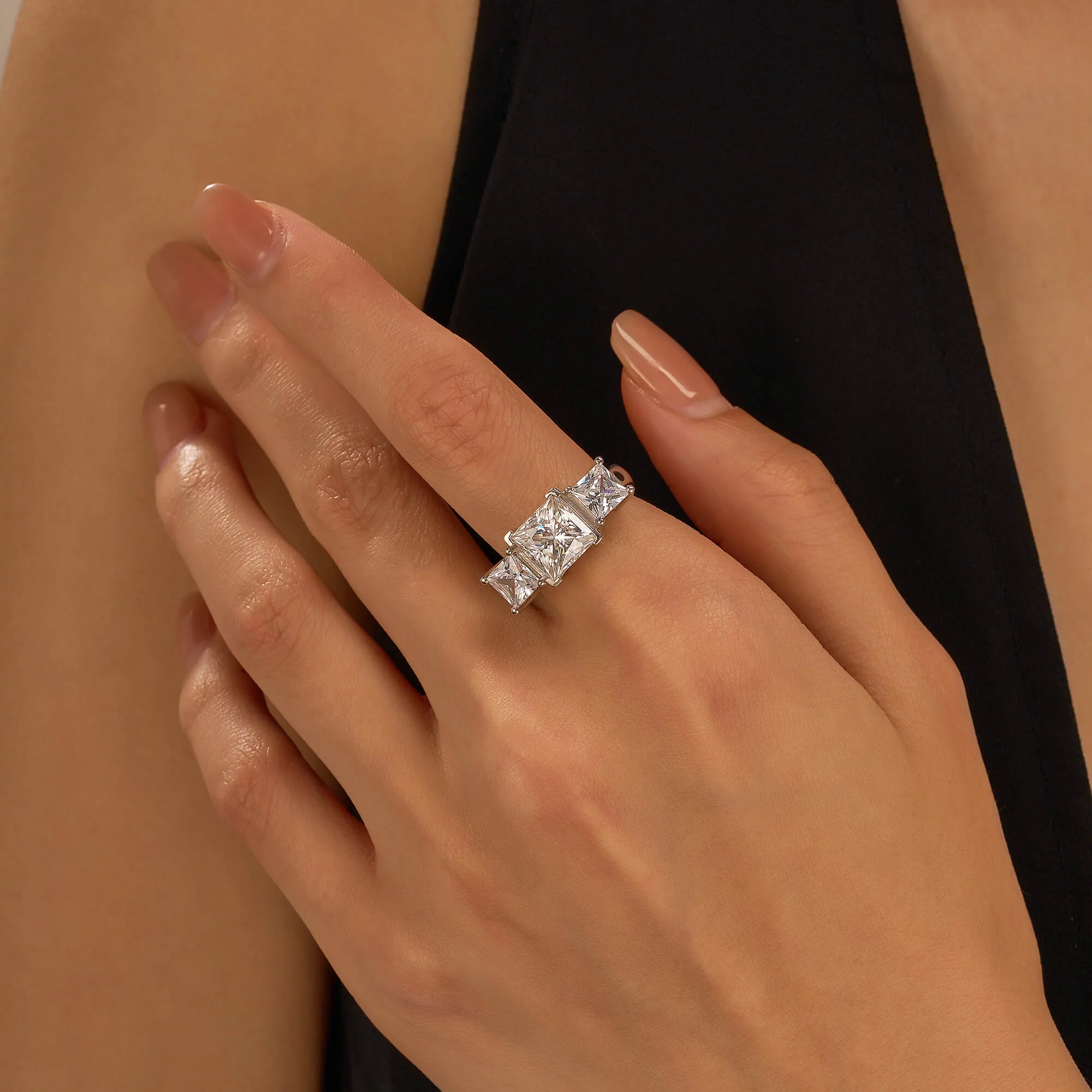 Princess Cut Moissanite Three Stone Ring - Image 11