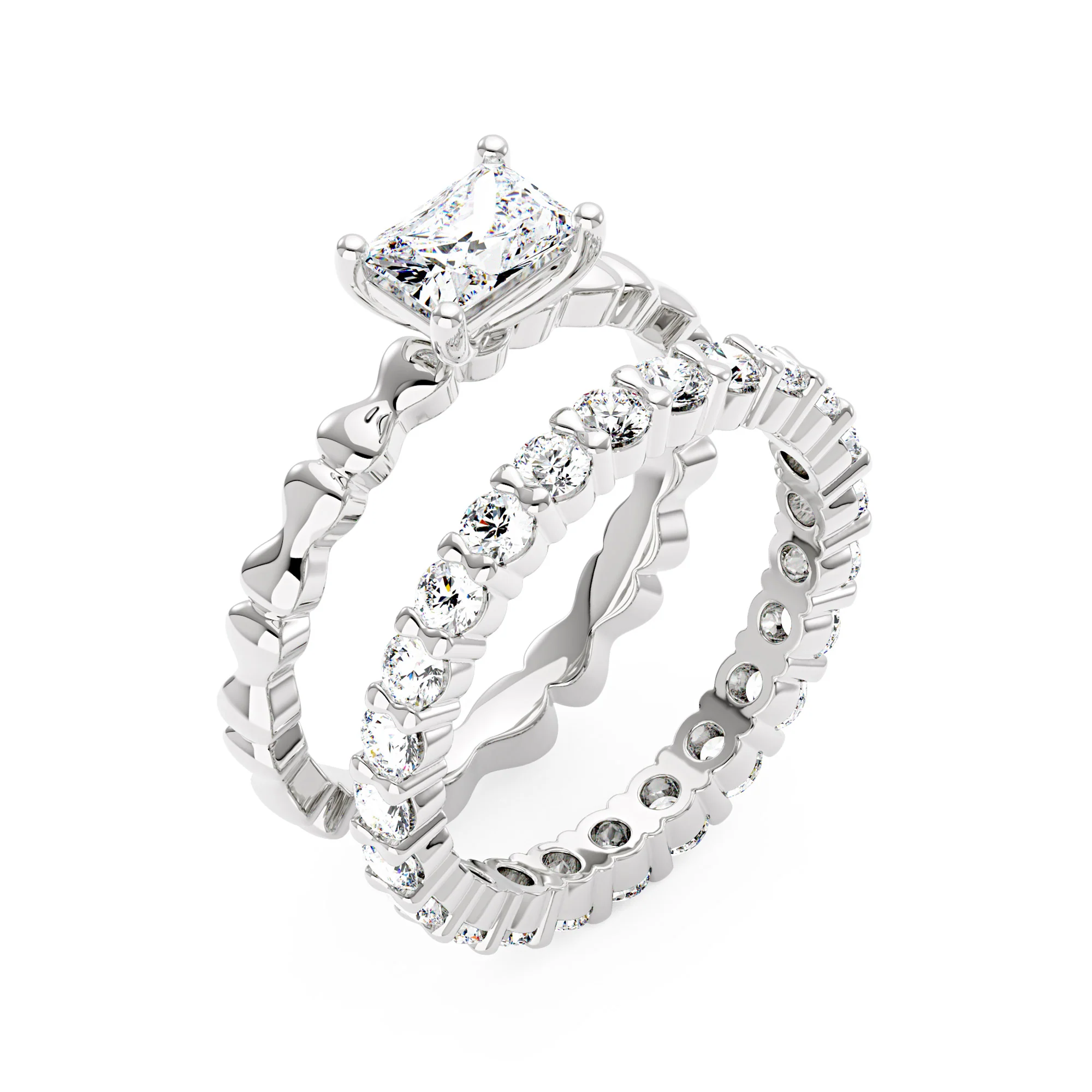 Radiant Cut Moissanite Engagement Ring and Eternity Band Set - Image 3