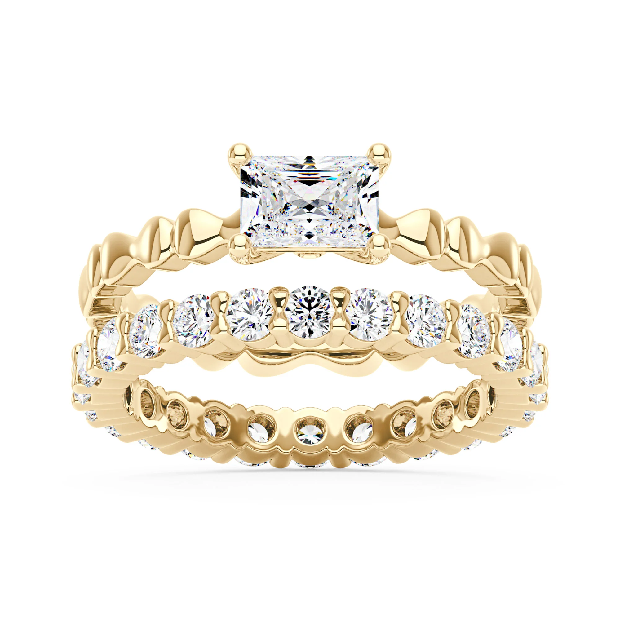 Radiant Cut Moissanite Engagement Ring and Eternity Band Set - Image 4