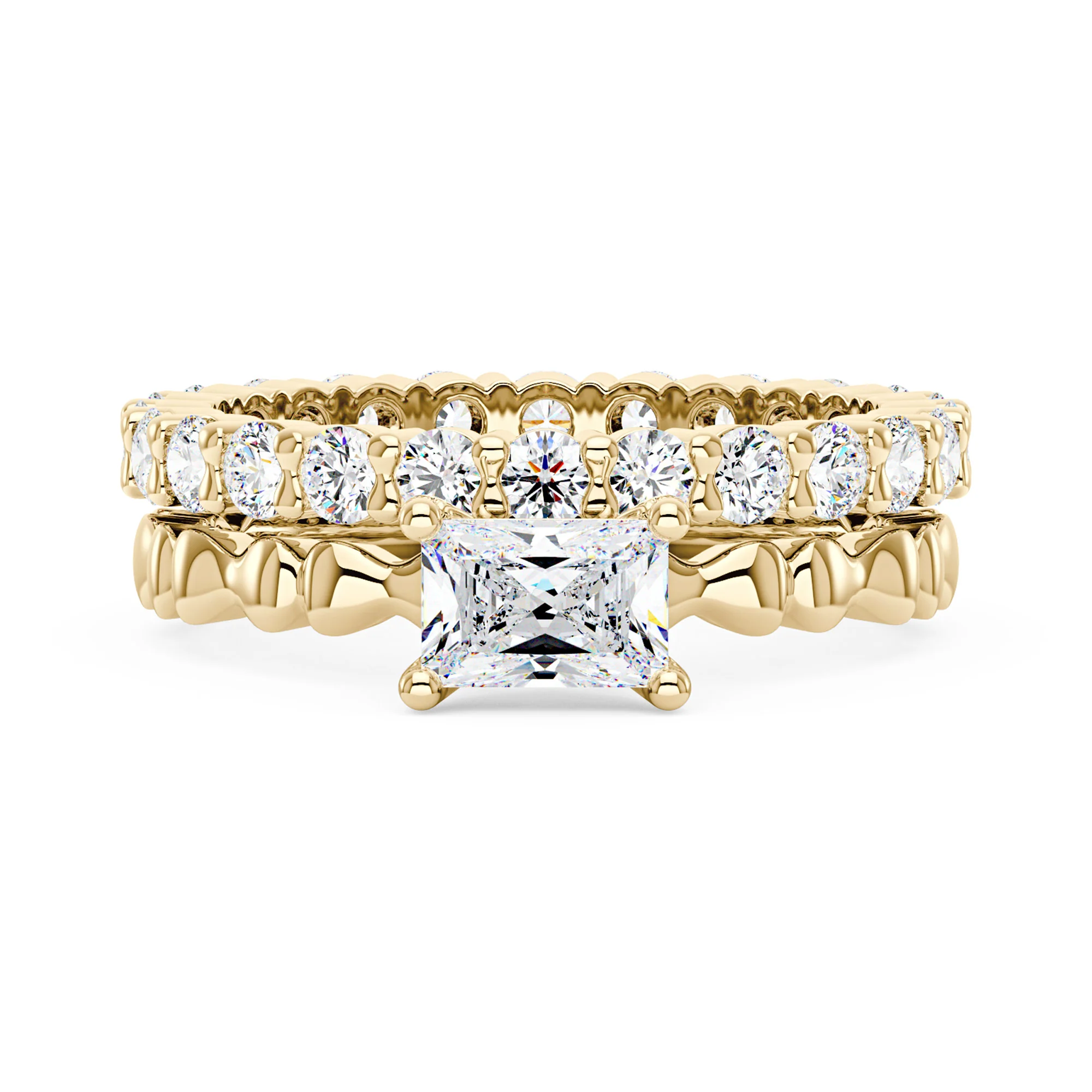 Radiant Cut Moissanite Engagement Ring and Eternity Band Set - Image 5