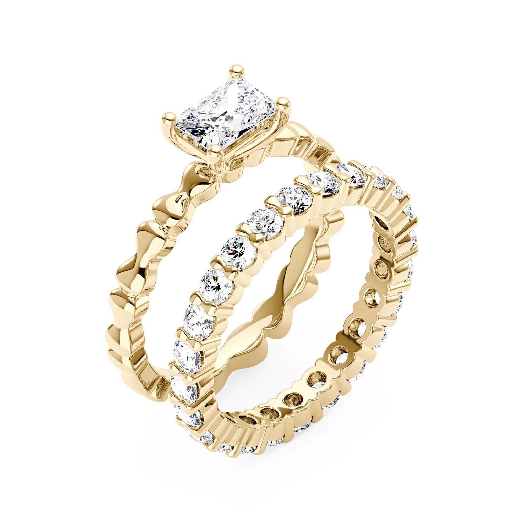 Radiant Cut Moissanite Engagement Ring and Eternity Band Set - Image 6