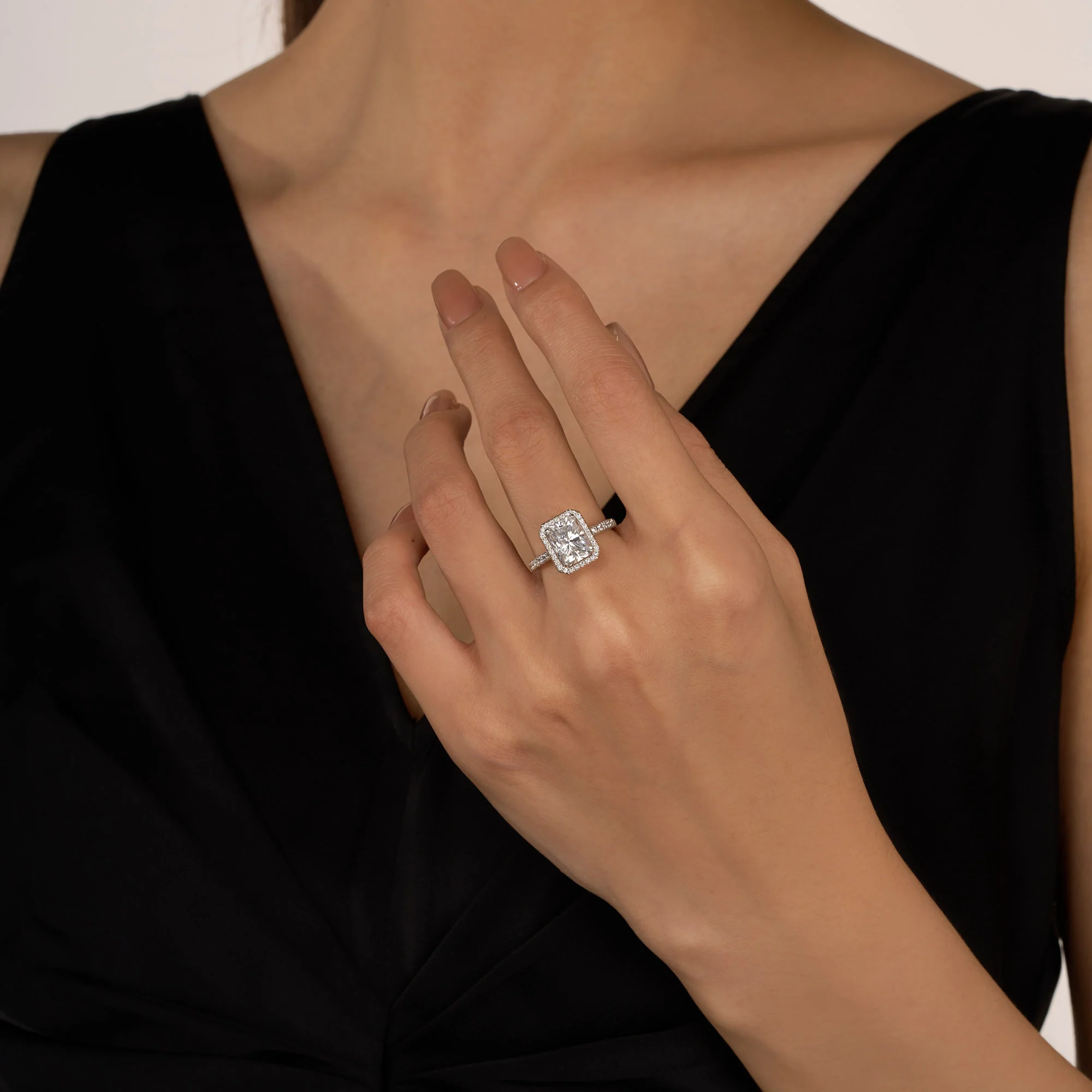 Radiant Halo Ring with Pavé Band - Image 10
