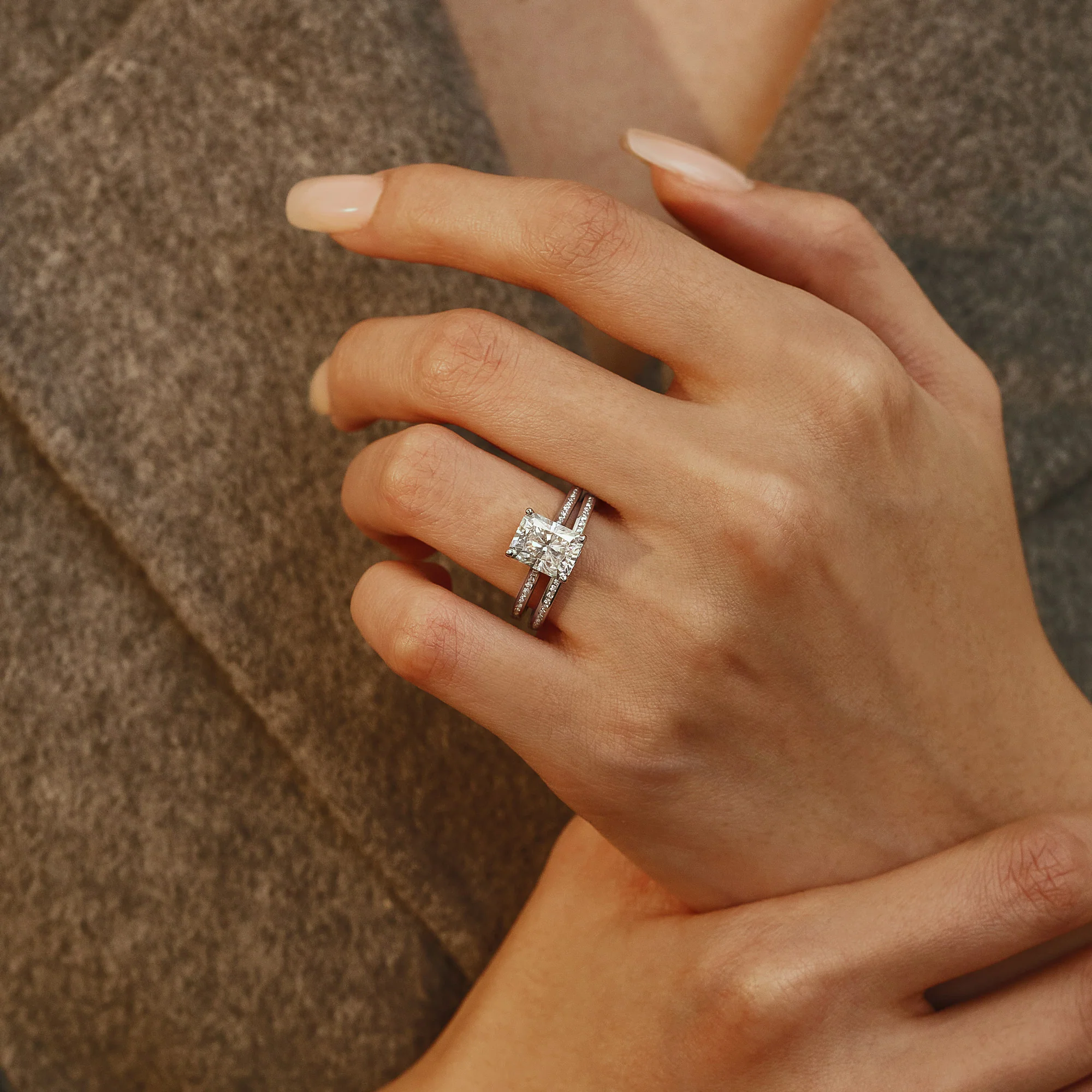 Radiant Cut Moissanite Pavé Bridal Set - Image 11