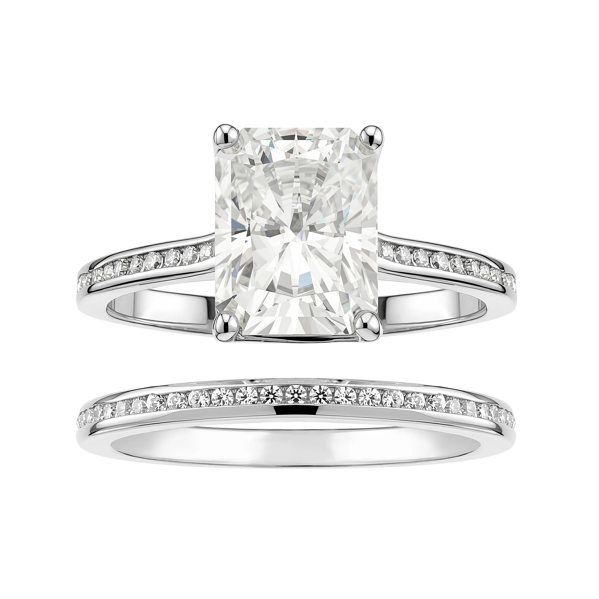 Radiant Cut Moissanite Pavé Bridal Set - Image 3