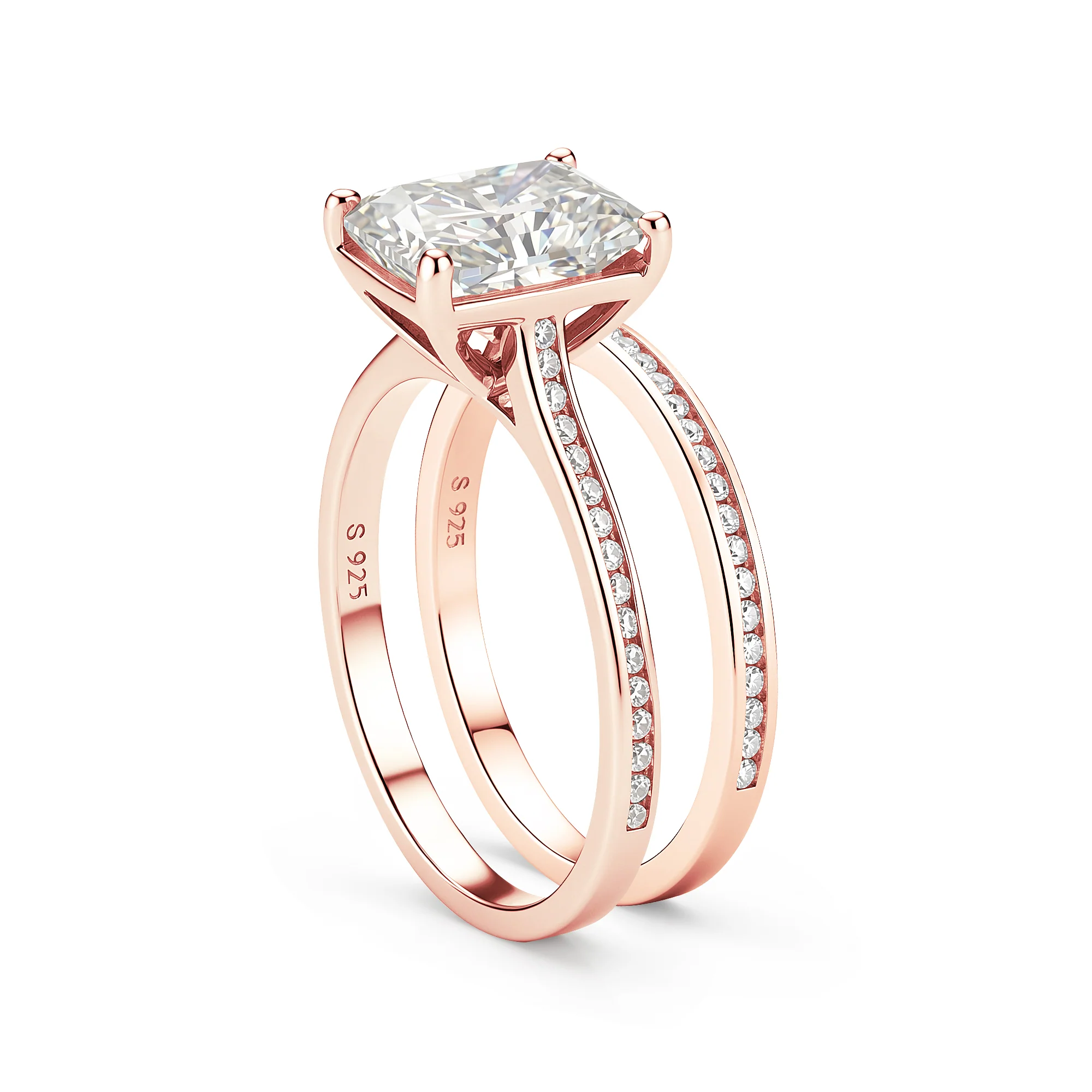 Radiant Cut Moissanite Pavé Bridal Set - Image 8