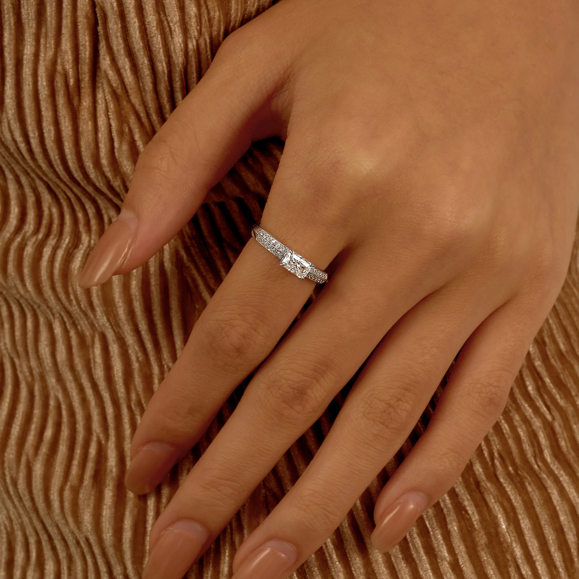 Radiant Moissanite Engagement Ring with Double Row Pave - Image 13